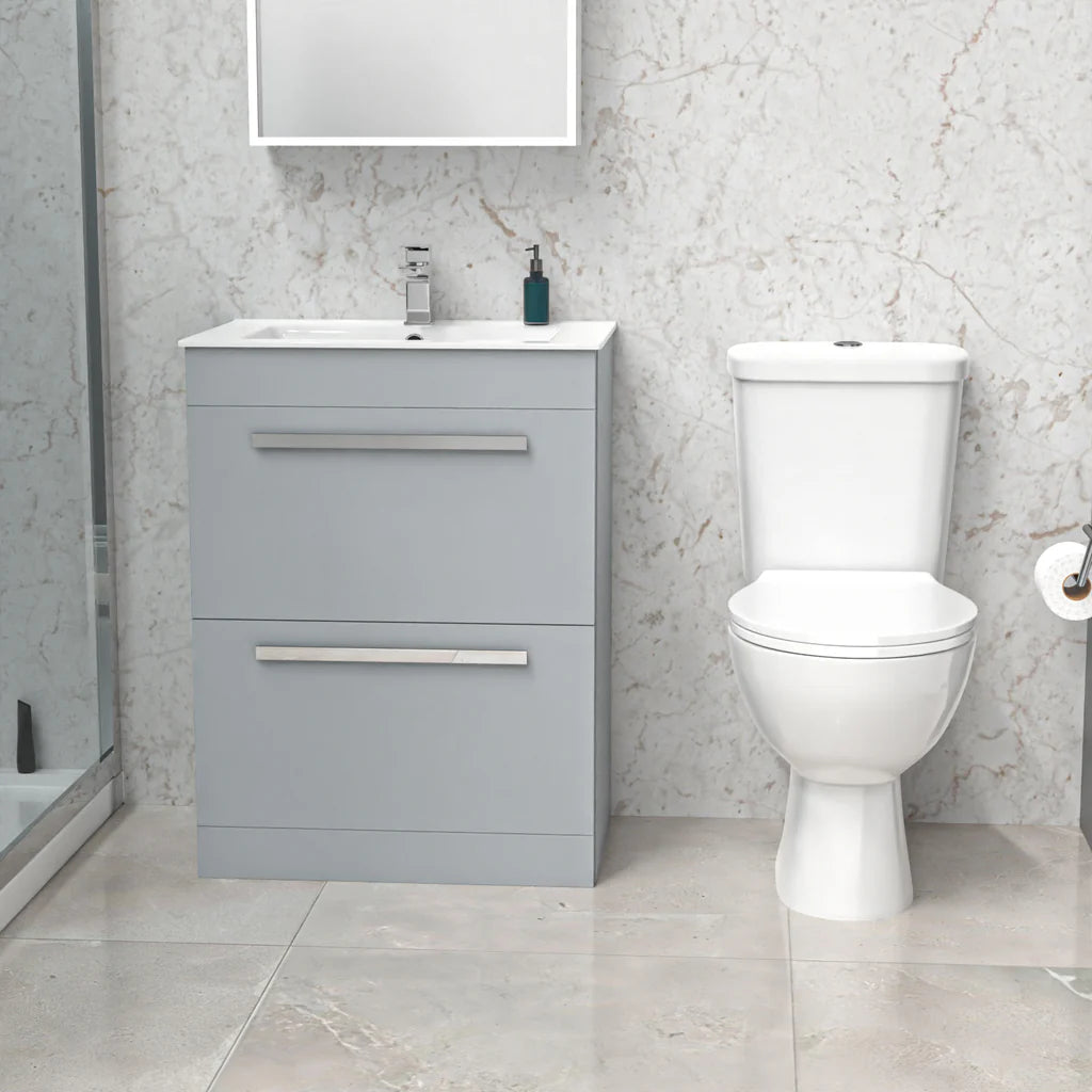 Nanuya 600mm Matte Grey Slim Basin 2 Drawers Vanity Cabinet & WC Toilet Pan
