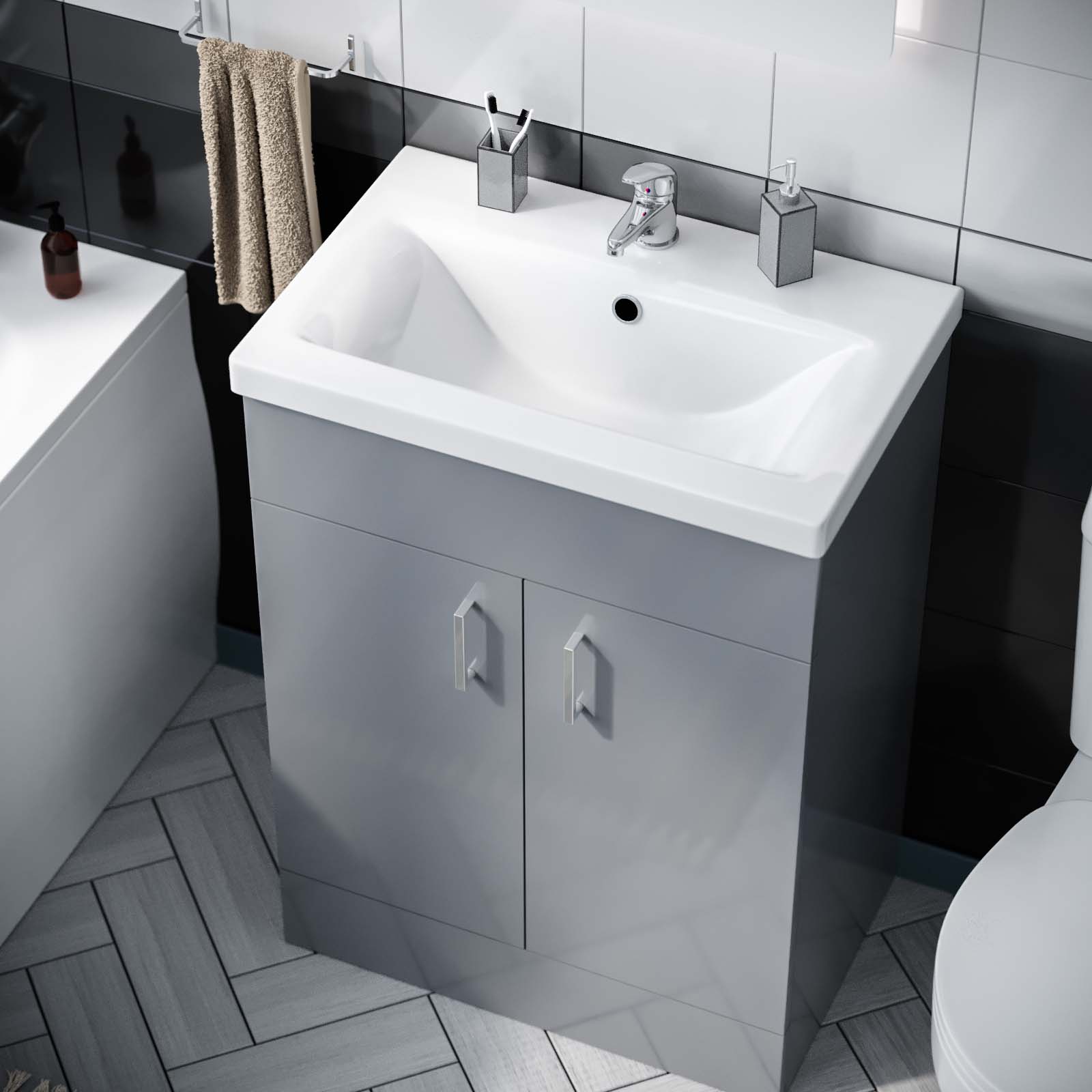 Nanuya Light Grey 600mm Basin Vanity & WC Toilet Pan