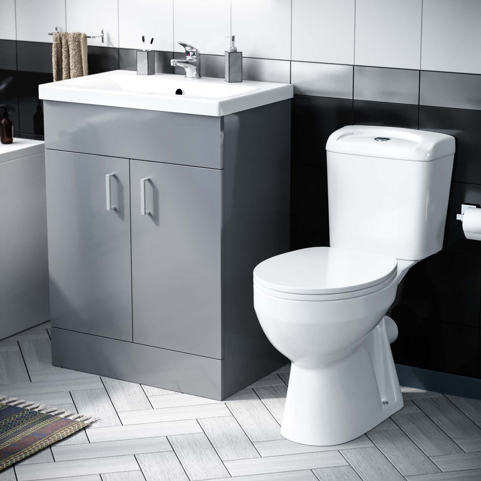 Nanuya Light Grey 600mm Basin Vanity & WC Toilet Pan