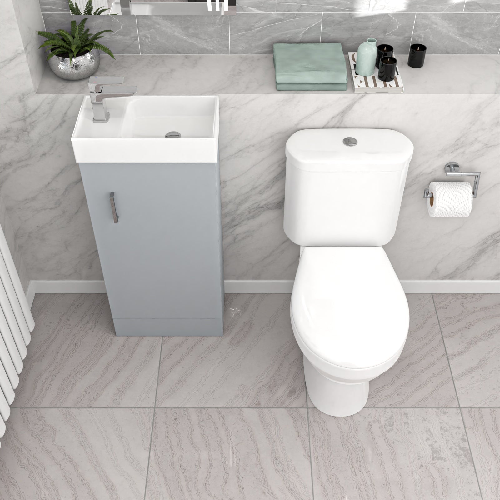 Nanuya Matte Grey 400mm Basin Sink Vanity Unit and WC Toilet Pan