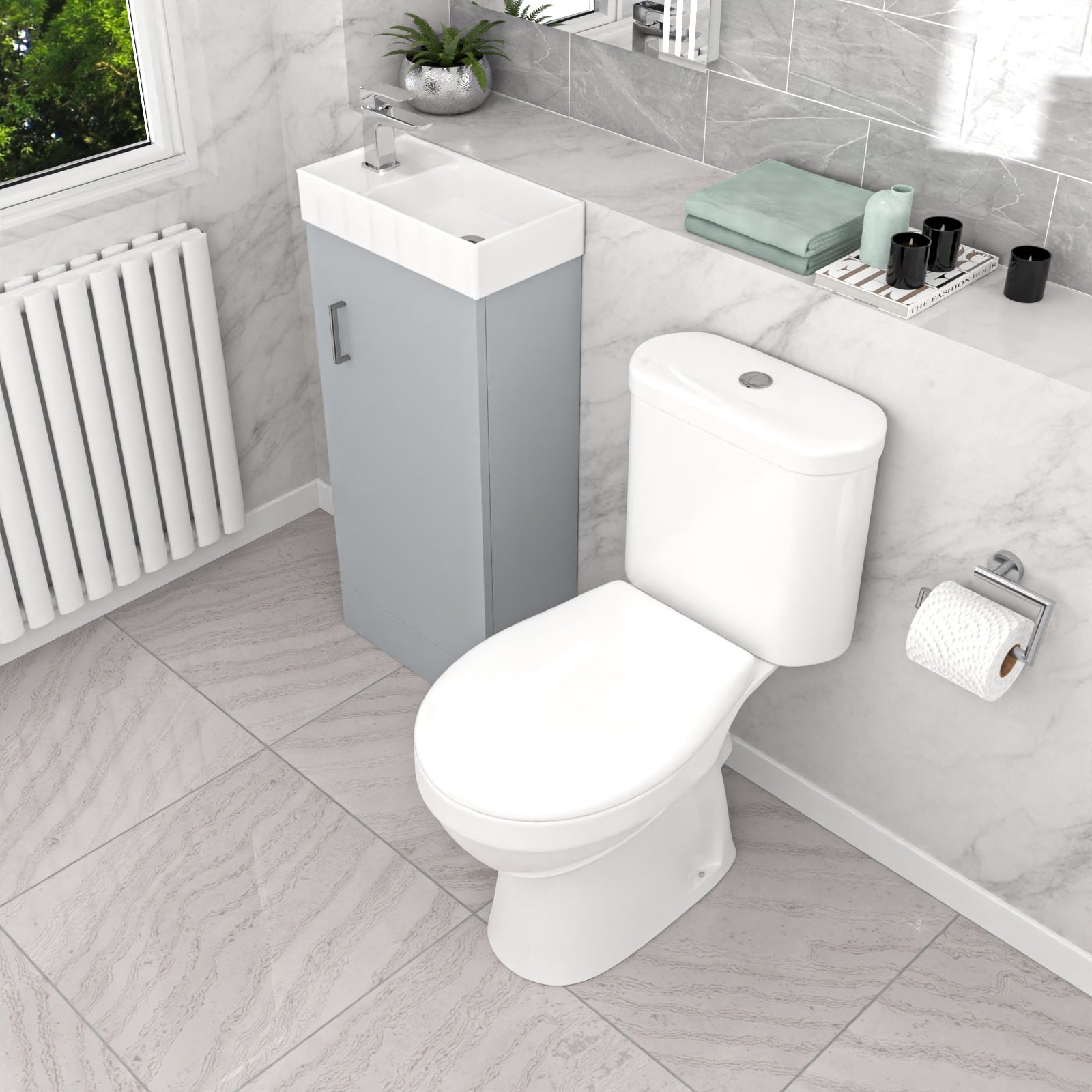 Nanuya Matte Grey 400mm Basin Sink Vanity Unit and WC Toilet Pan