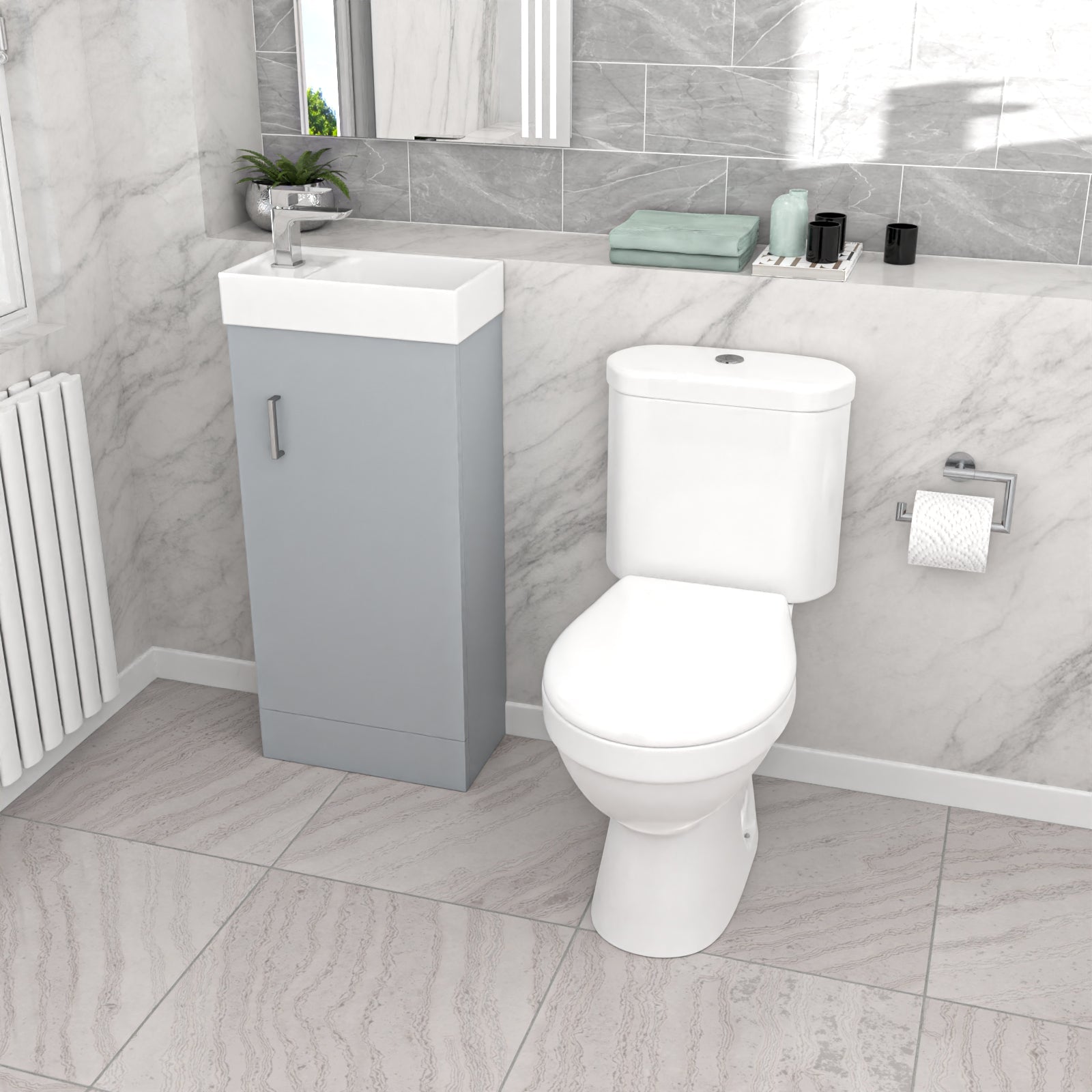 Nanuya Matte Grey 400mm Basin Sink Vanity Unit and WC Toilet Pan