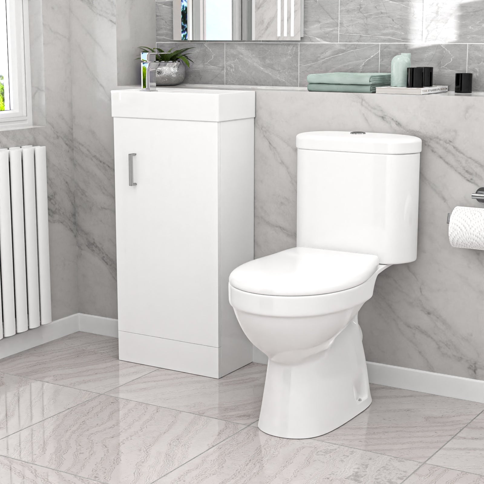 Nanuya White 400mm Basin Sink Vanity Unit and WC Toilet Set