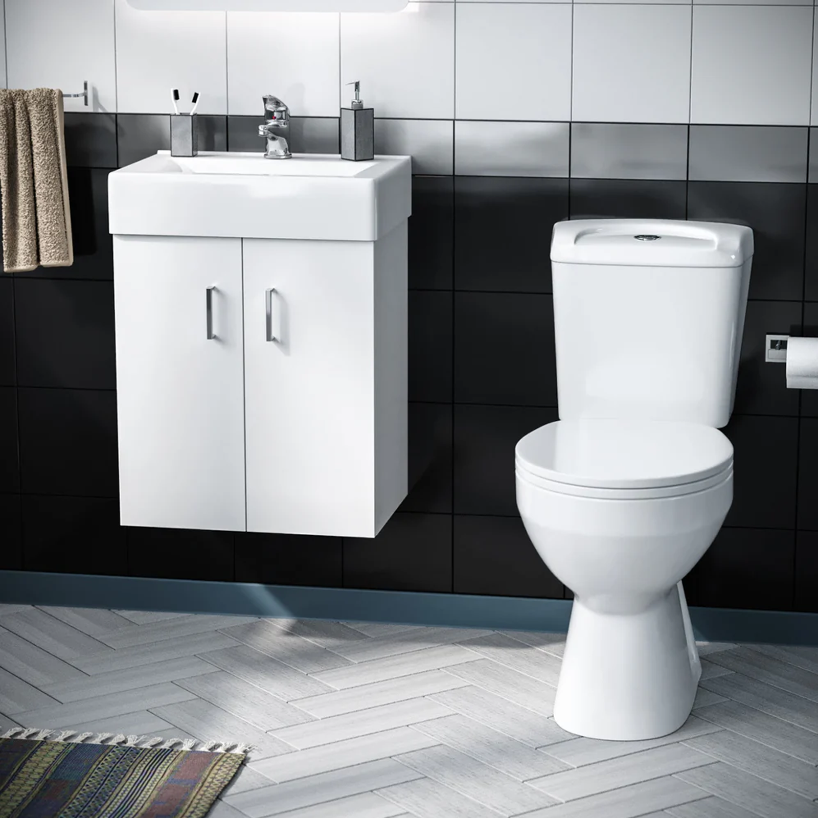Nanuya Flat Pack 450mm Wall Hung Basin Vanity Unit & Close Coupled Toilet Set