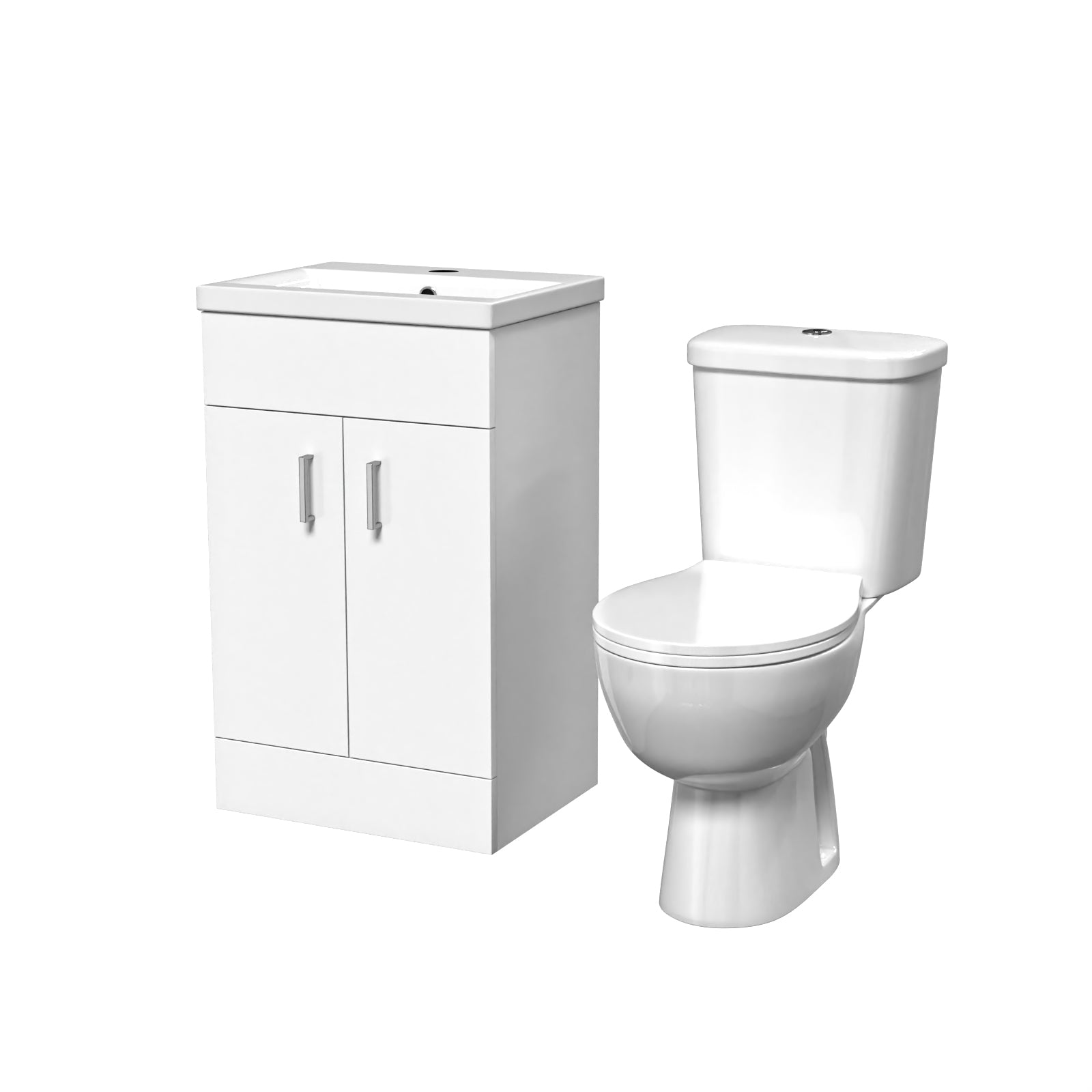 Standard white toilet and standard white vanity closet
