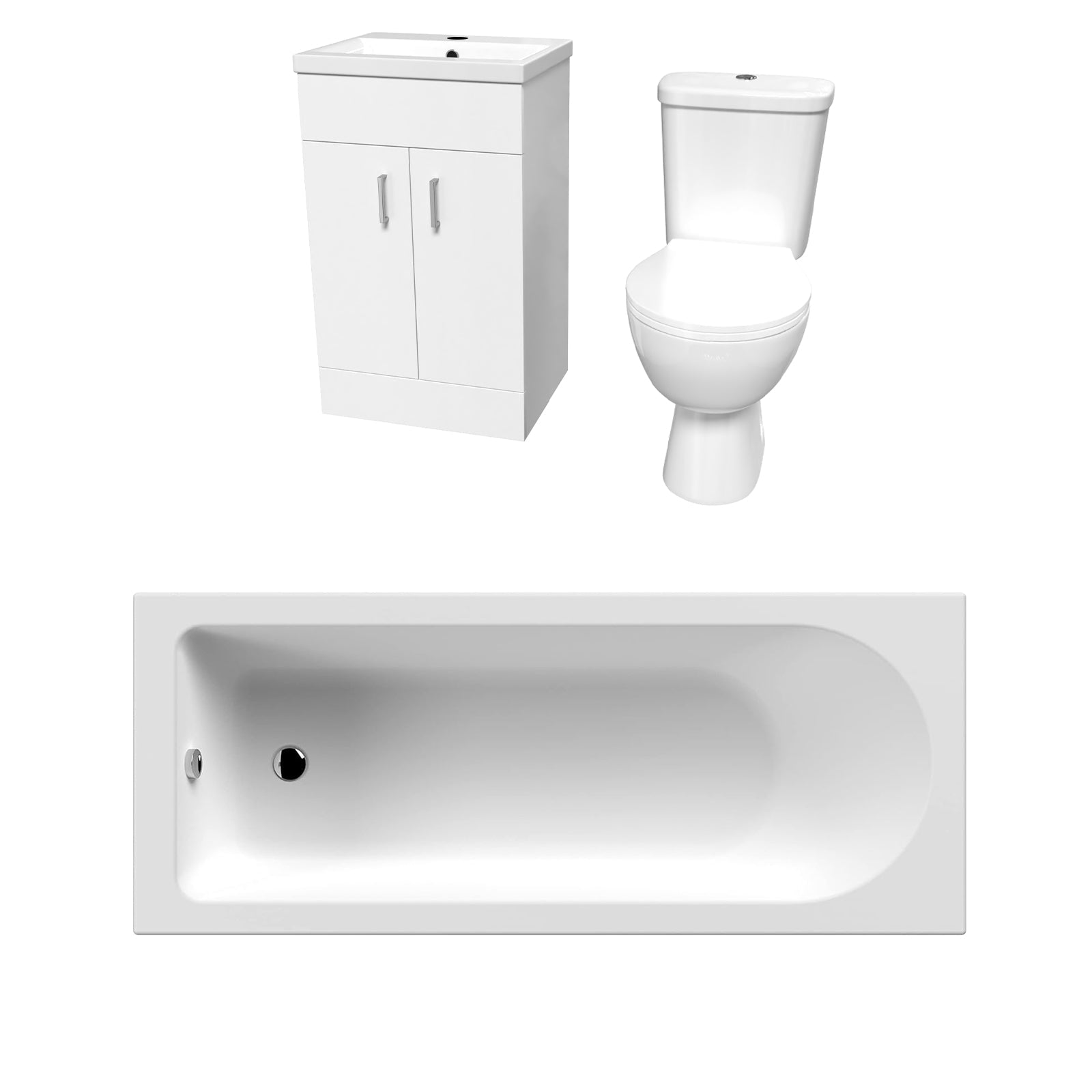 Nanuya 500mm Floorstanding Basin Vanity, Close Coupled Toilet & Round Bath