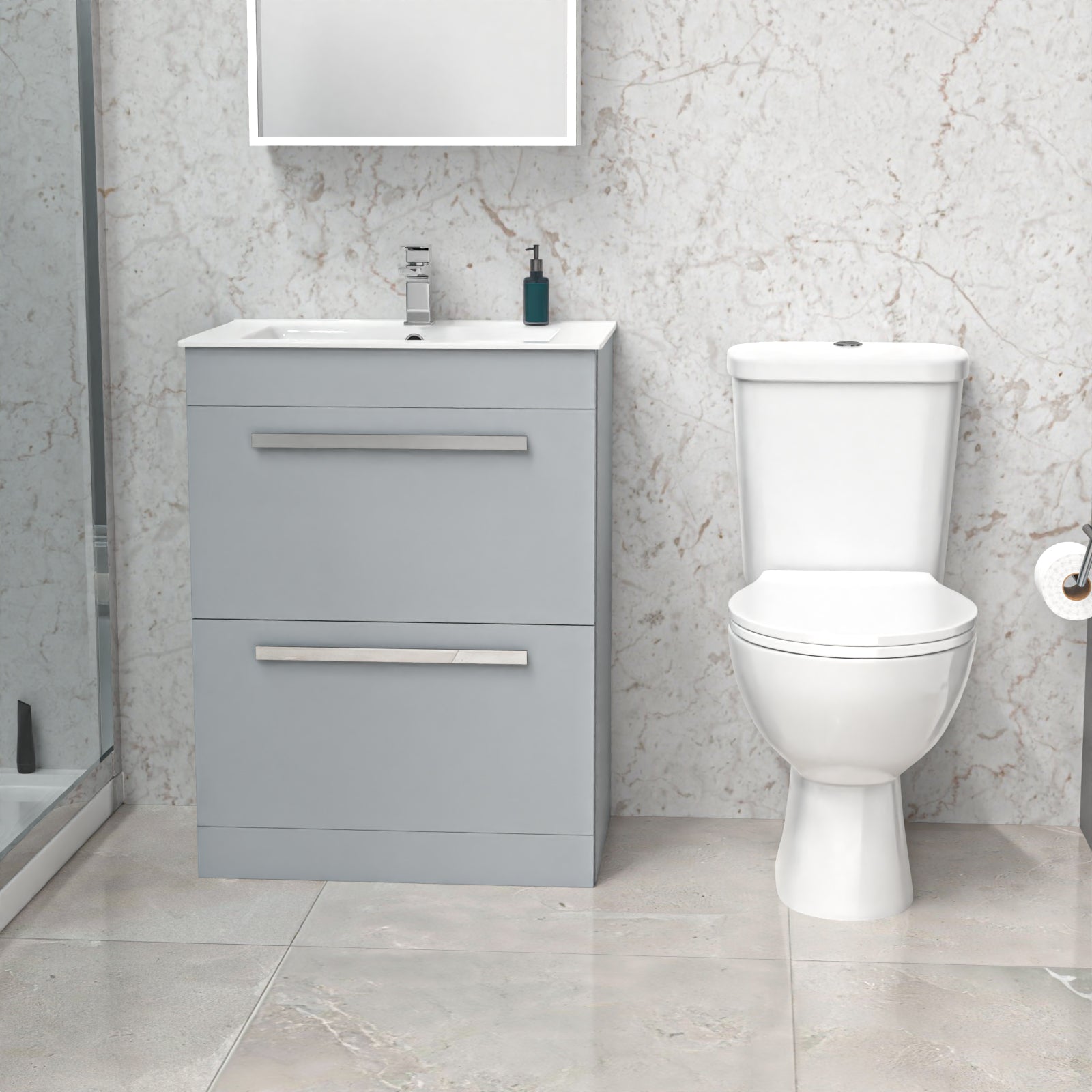 Nanuya 600mm Matte Grey Slim Basin 2 Drawers Vanity Cabinet & WC Toilet Pan