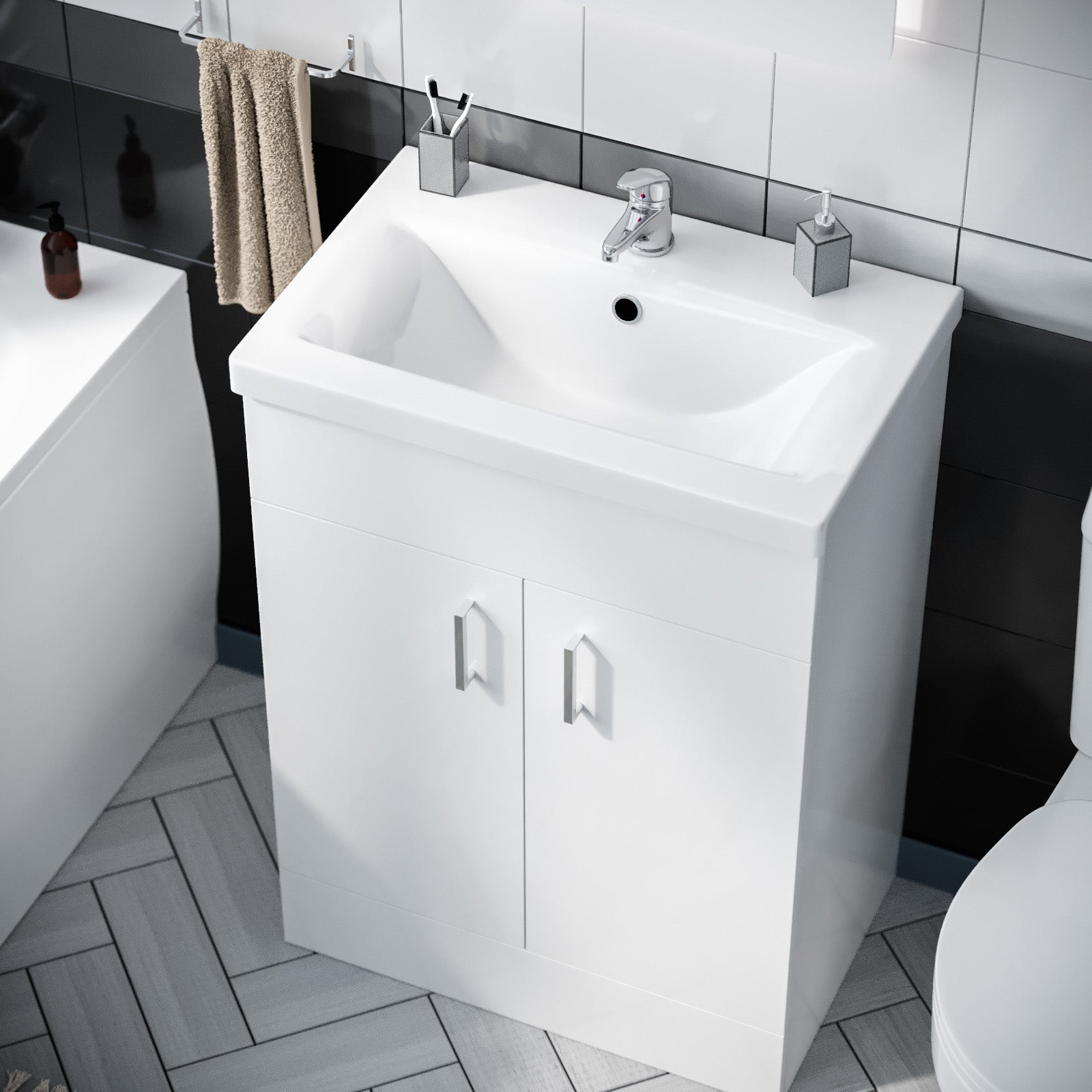 Nanuya 600mm Basin White Vanity & WC Toilet Pan