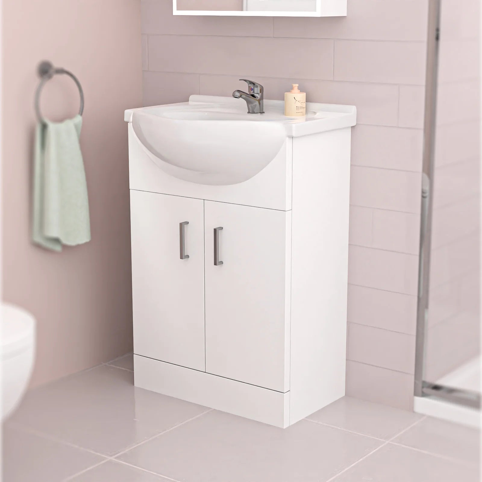 Ellen White Vanity Toilet & Chrome 900mm Quadrant Enclosure Tray with Exposed Shower