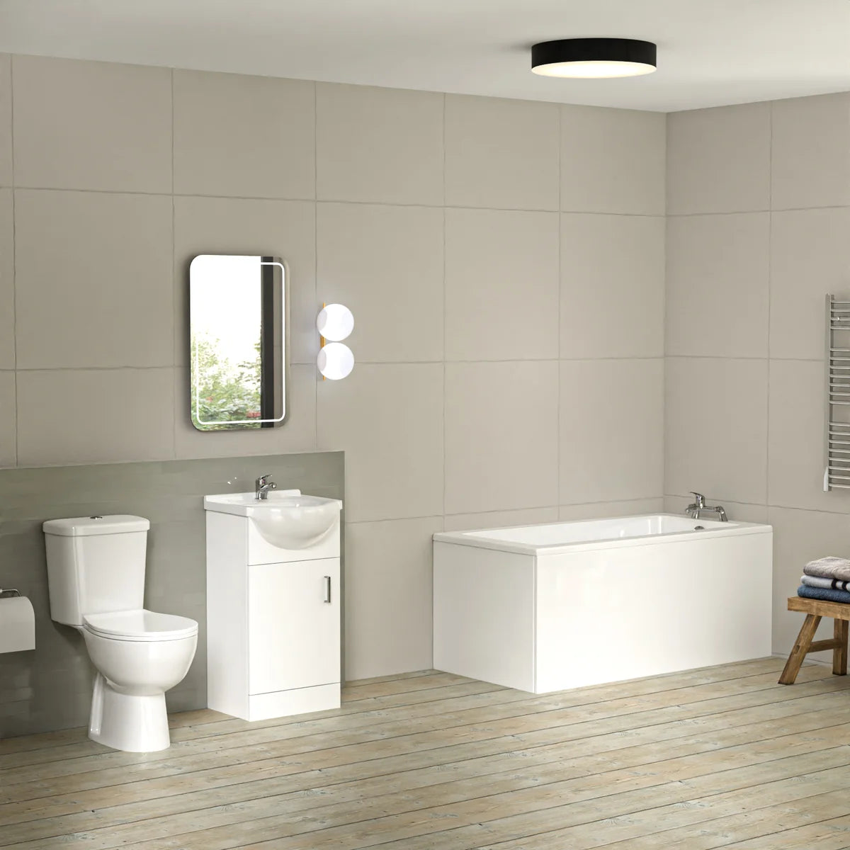 Bathroom Suite 1400mm Square Bathtub With 450mm Freestanding Vanity and Toilet