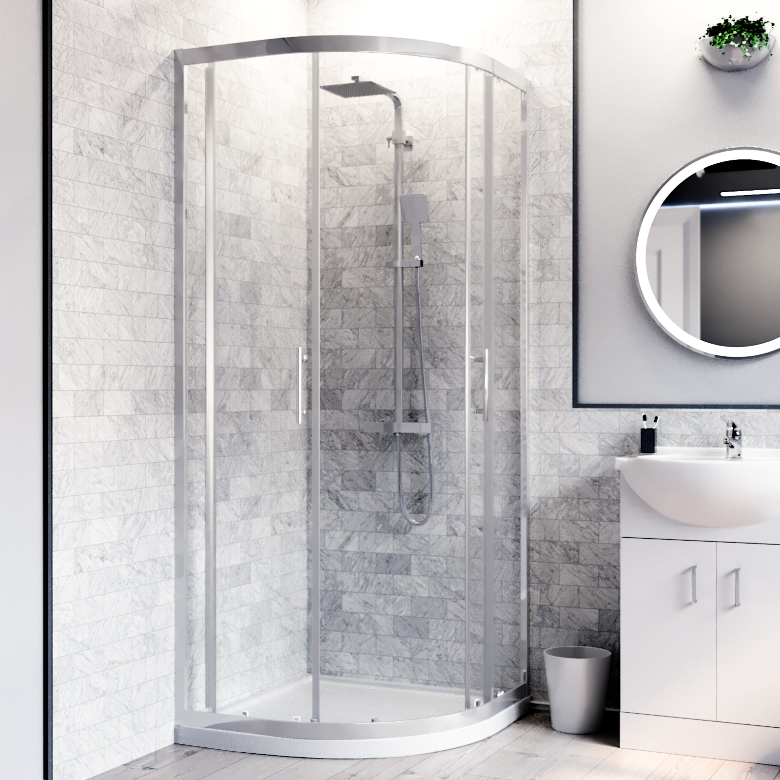 Ellen White Toilet & Vanity Unit & 800mm Quadrant Shower Enclosure Tray Set