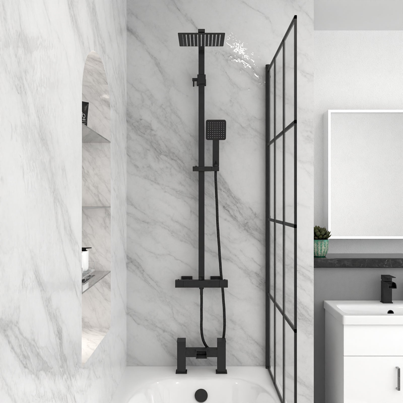 Nanuya Close Coupled Toilet Vanity Bathroom Suite, Bath & Grid Bath Screen