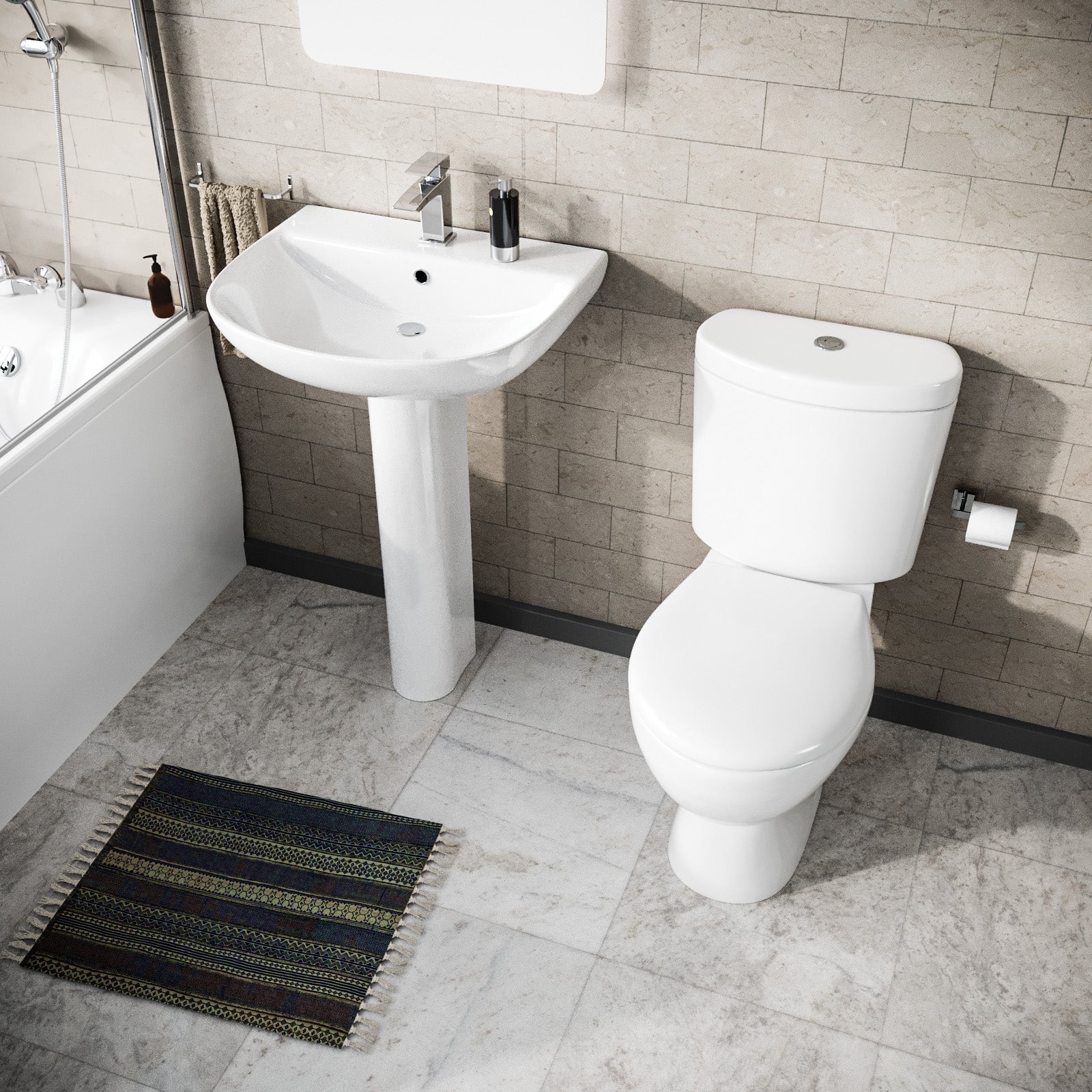 Cloakroom Close Coupled Toilet & 570mm Full Pedestal Basin White