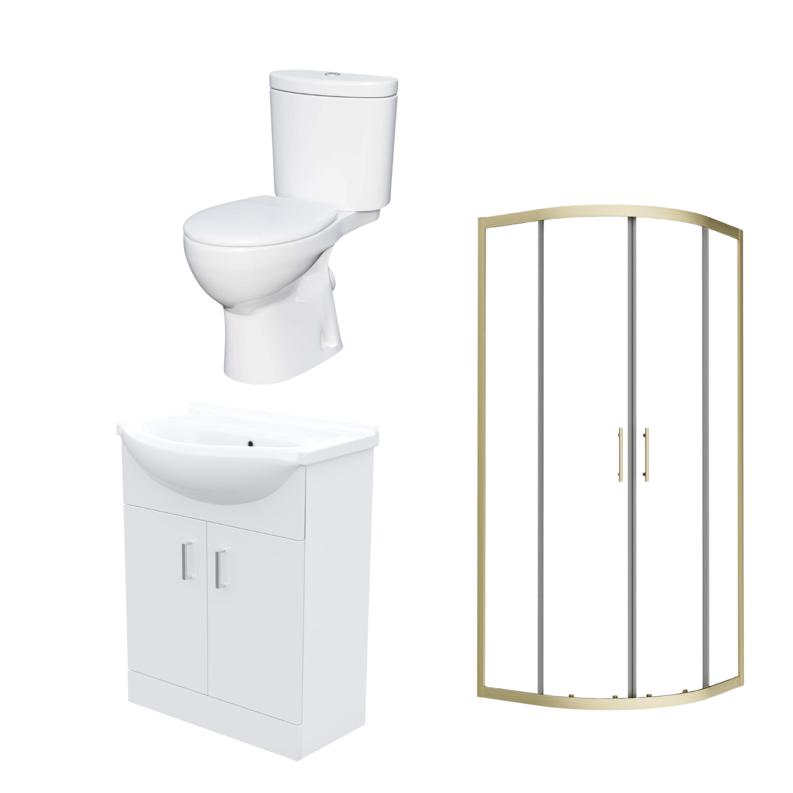 Ellen Toilet Vanity 800mm Brushed Brass Quadrant Shower Enclosure Tray Set