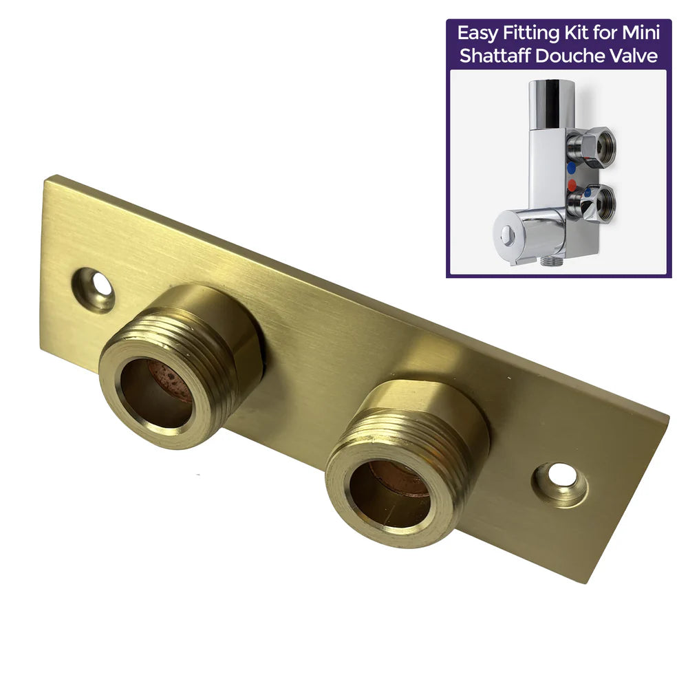 Brushed Brass Easy Fixing Plate Bracket Mini Thermostatic Shower Valve