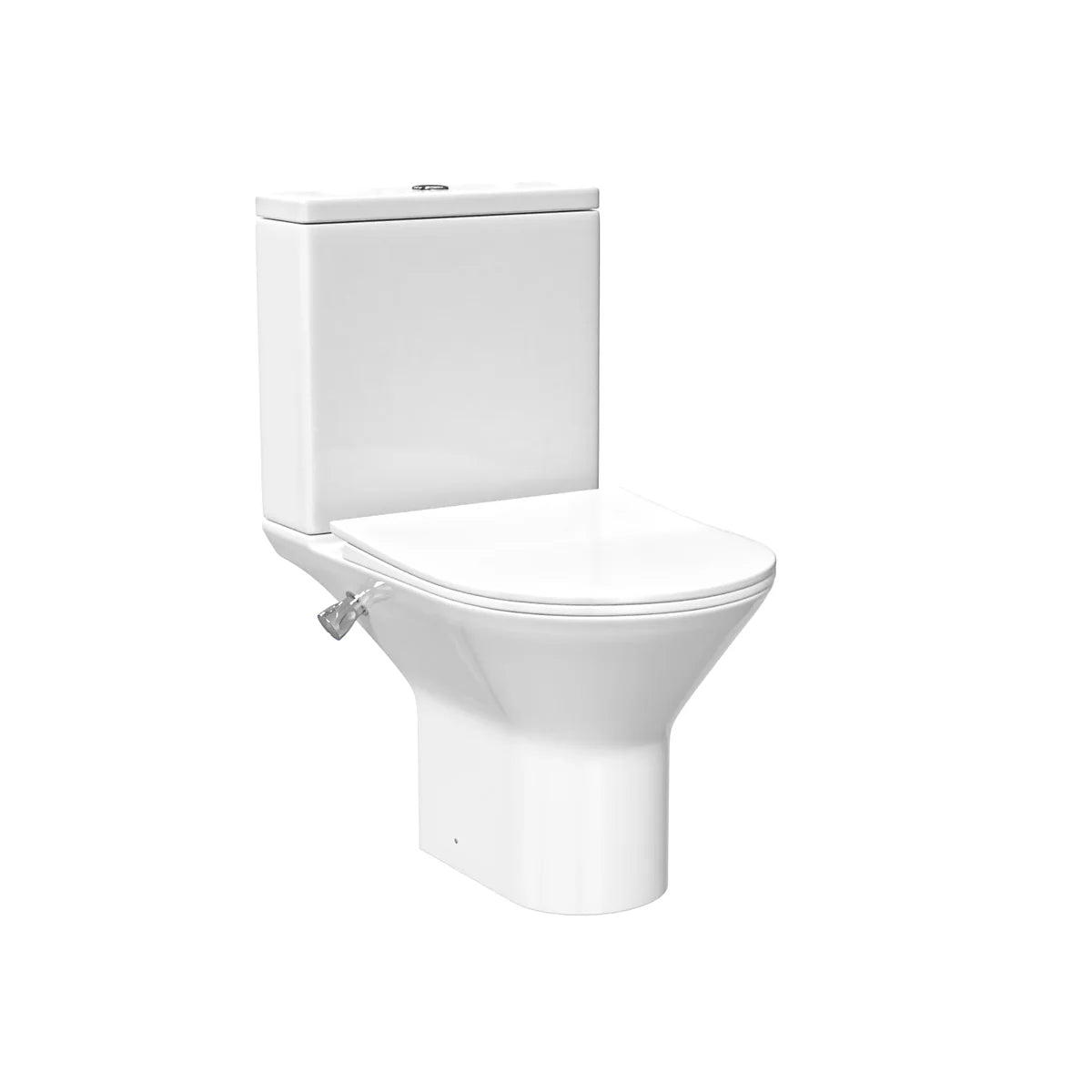 Round Rimless Close Coupled Ceramic Toilet With Integrated Bidet Valve