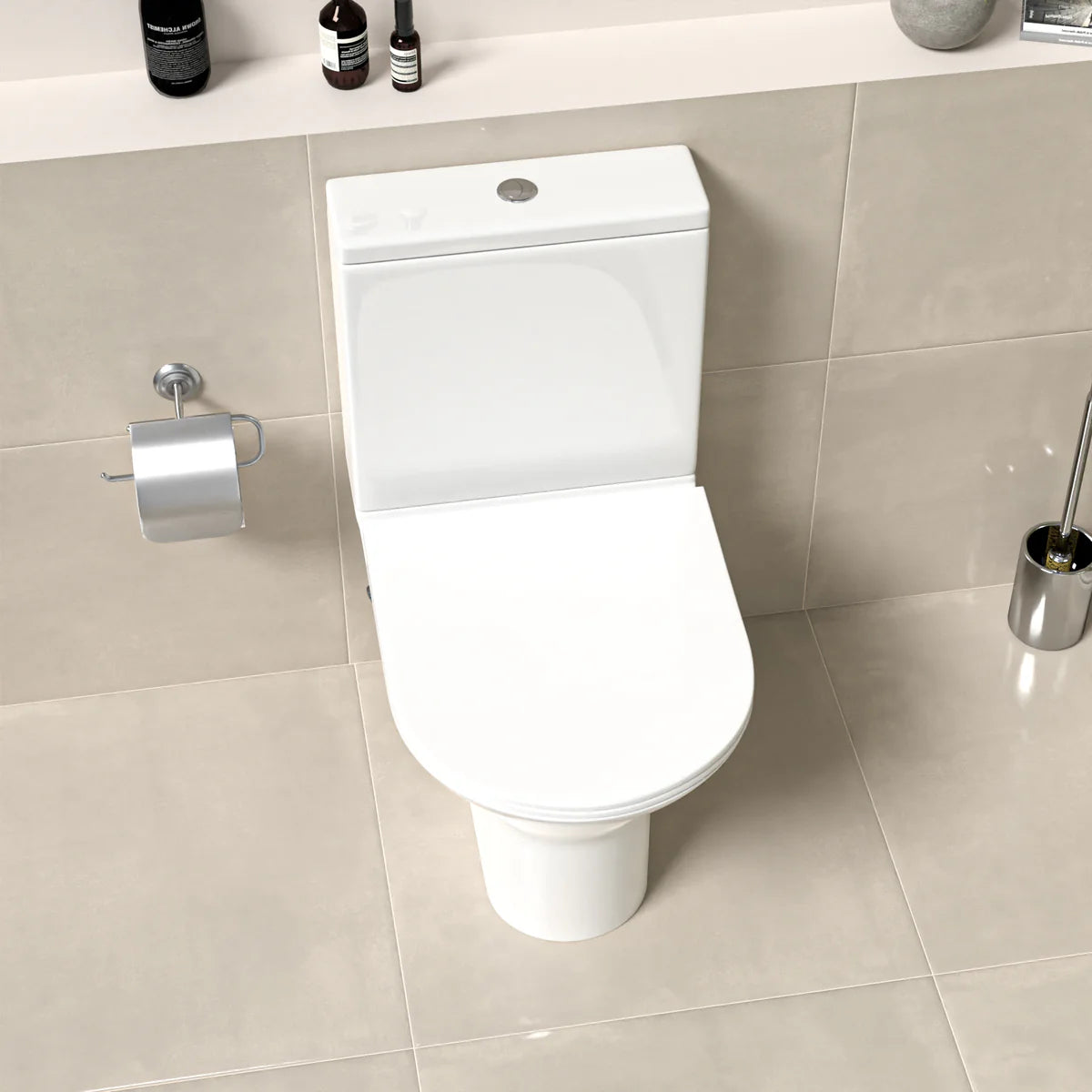Rimless Close Coupled Toilet With Integrated Hot Cold Bidet Valve