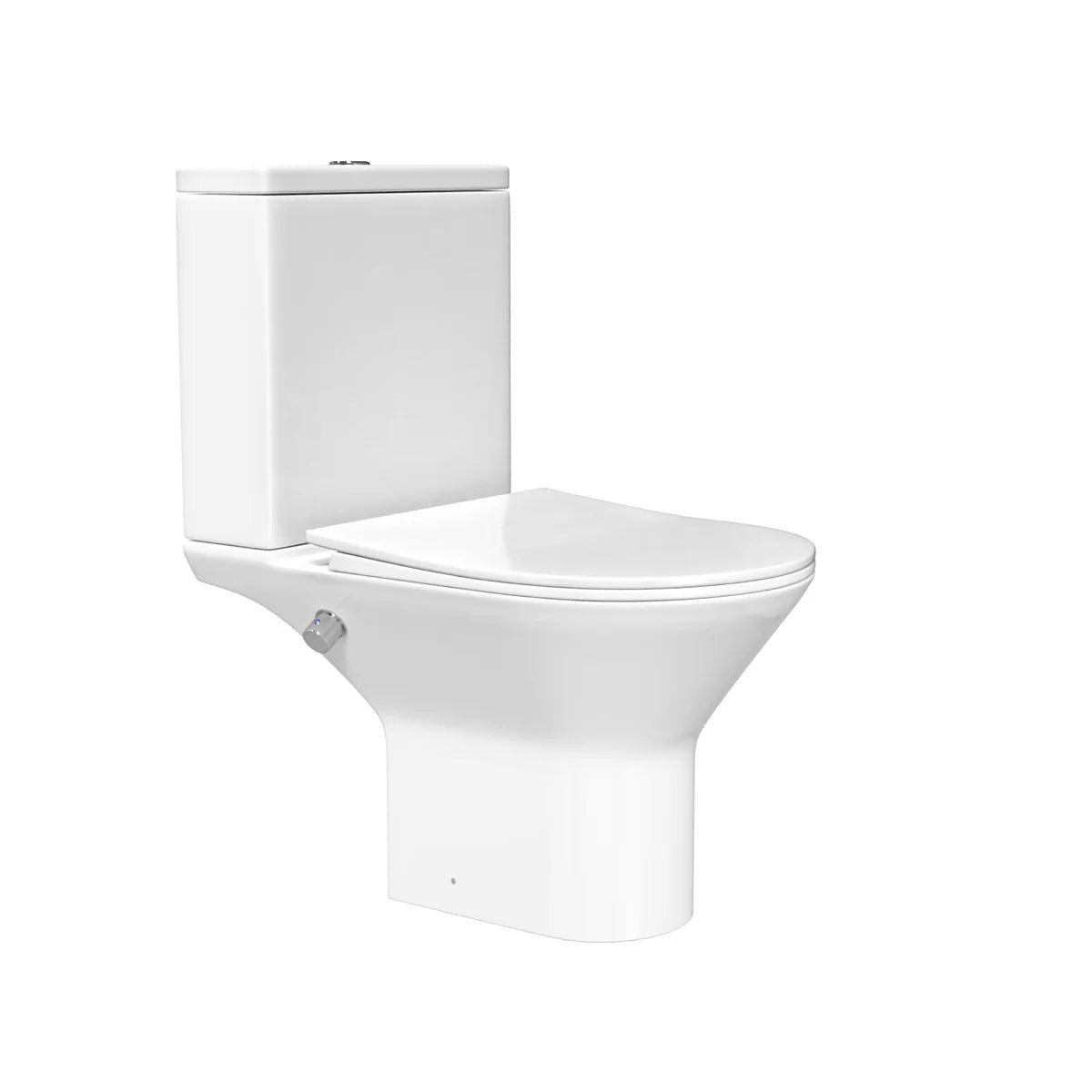 Rimless Close Coupled Toilet With Integrated Hot Cold Bidet Valve