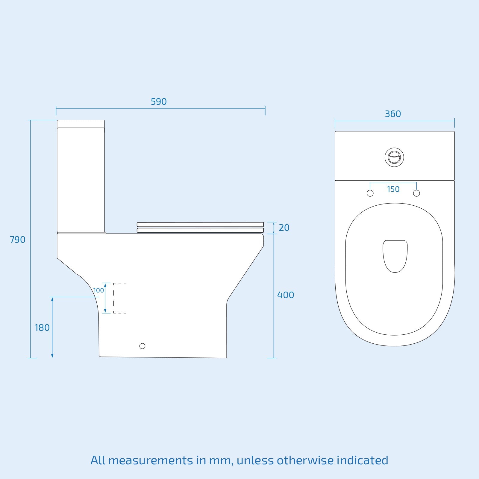 Theo Contemporary Round Rimless Close Coupled Toilet With Soft Close Seat