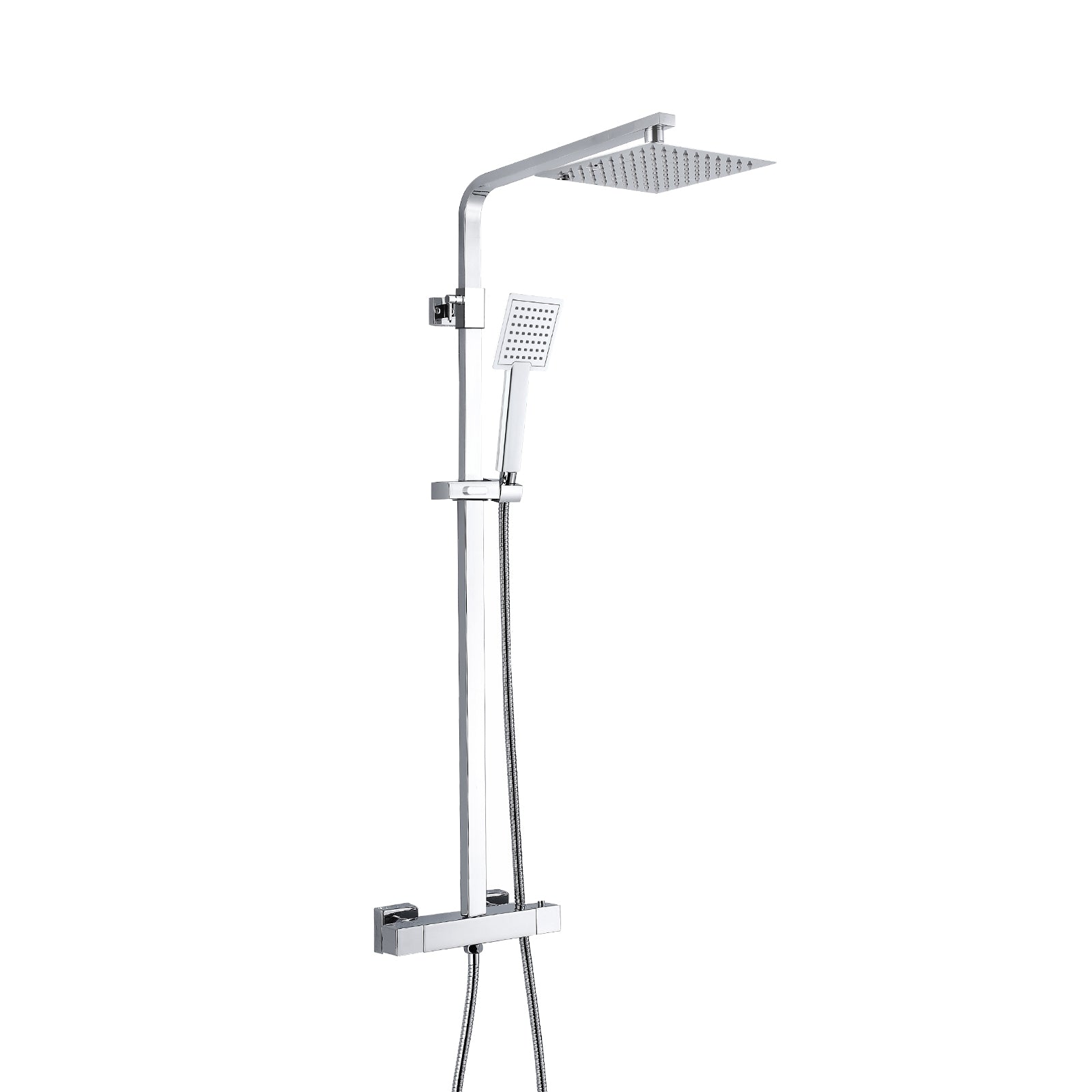 Solid Brass Thermostatic Shower Mixer Chrome With Slide Rail Kit Square