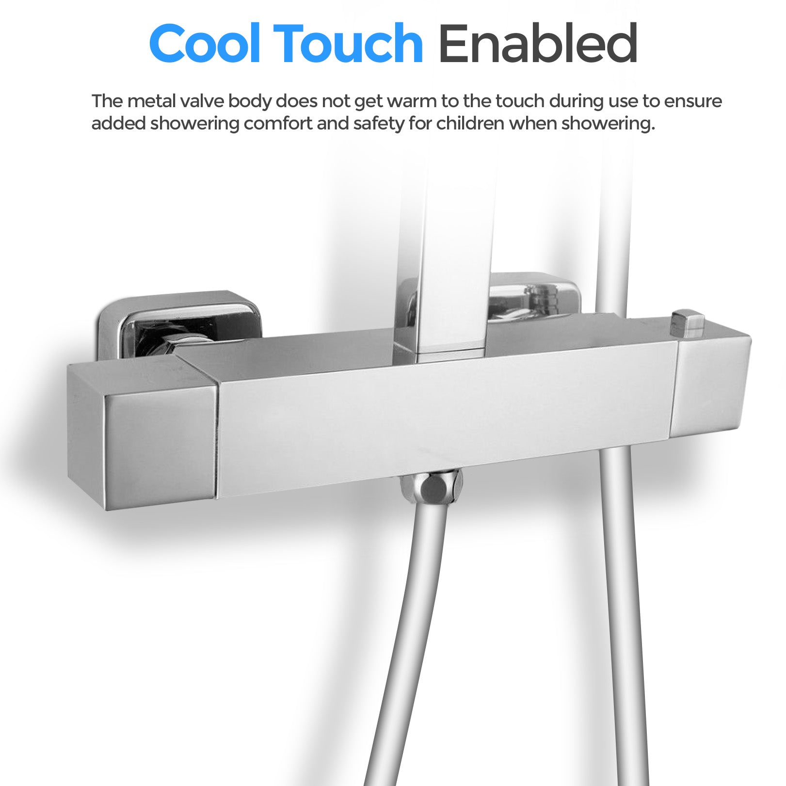 Chrome Shower Head with Square Thermostatic Bar Valve & Riser Rail Kit