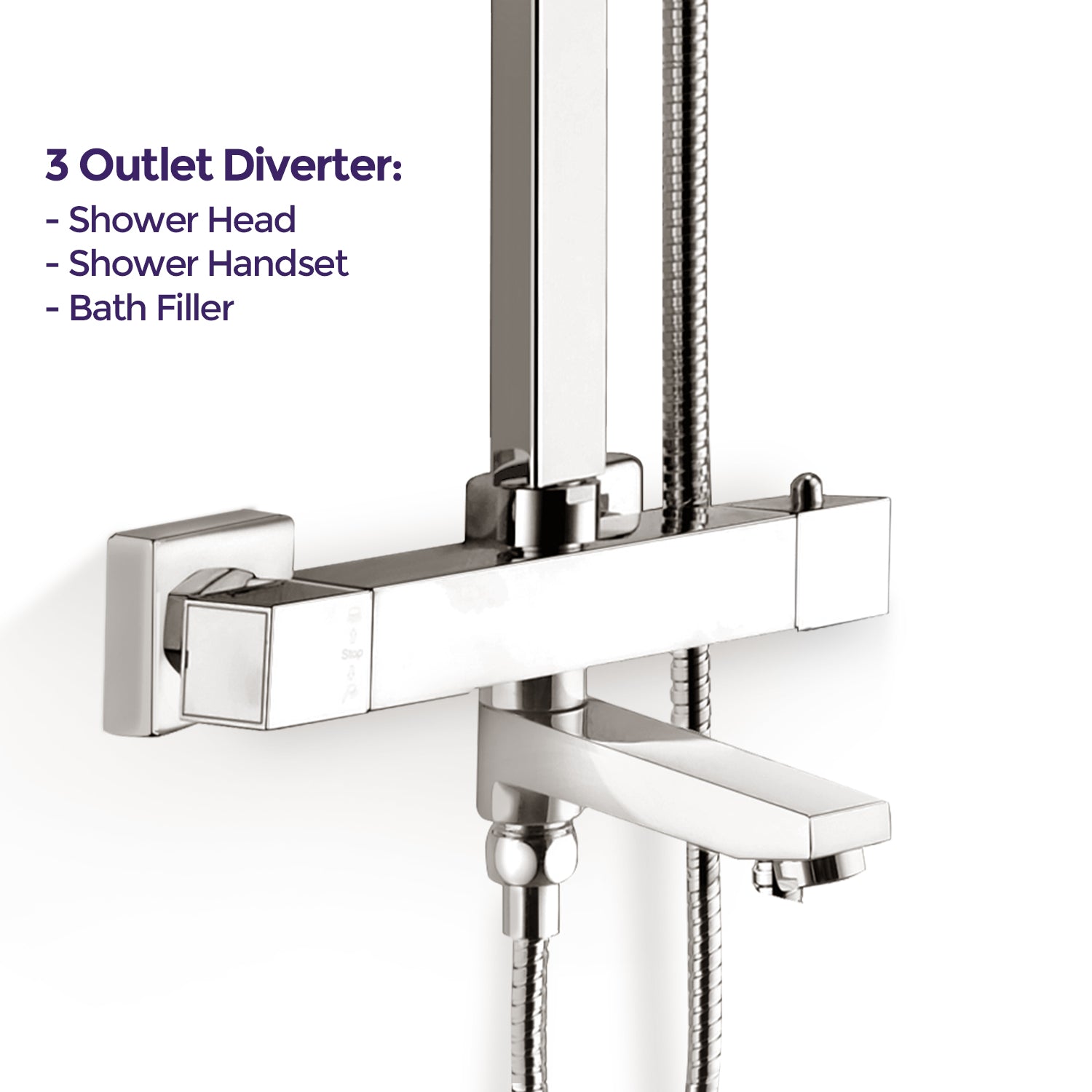 Fawley Square Thermostatic Shower Kit with Bath Filler Chrome