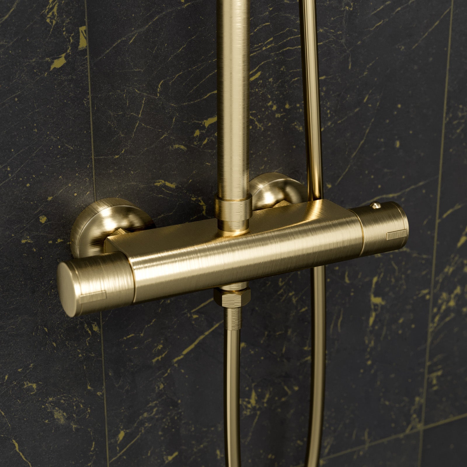 Brushed Brass Round Exposed Thermostatic Shower Kit