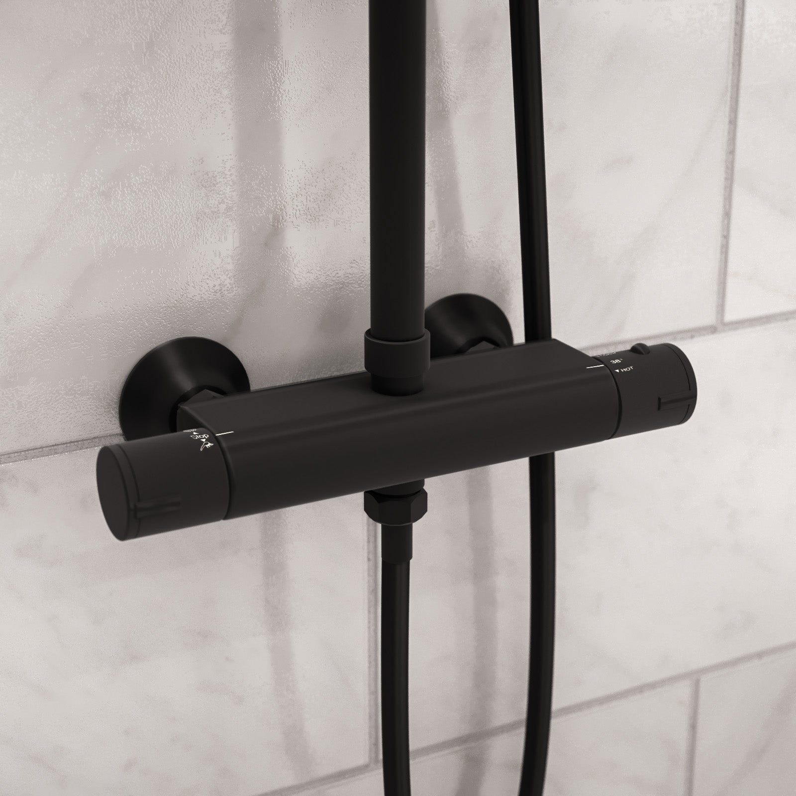Modern Round Matte Black Exposed Thermostatic Mixer Shower Set With Easy Fittings