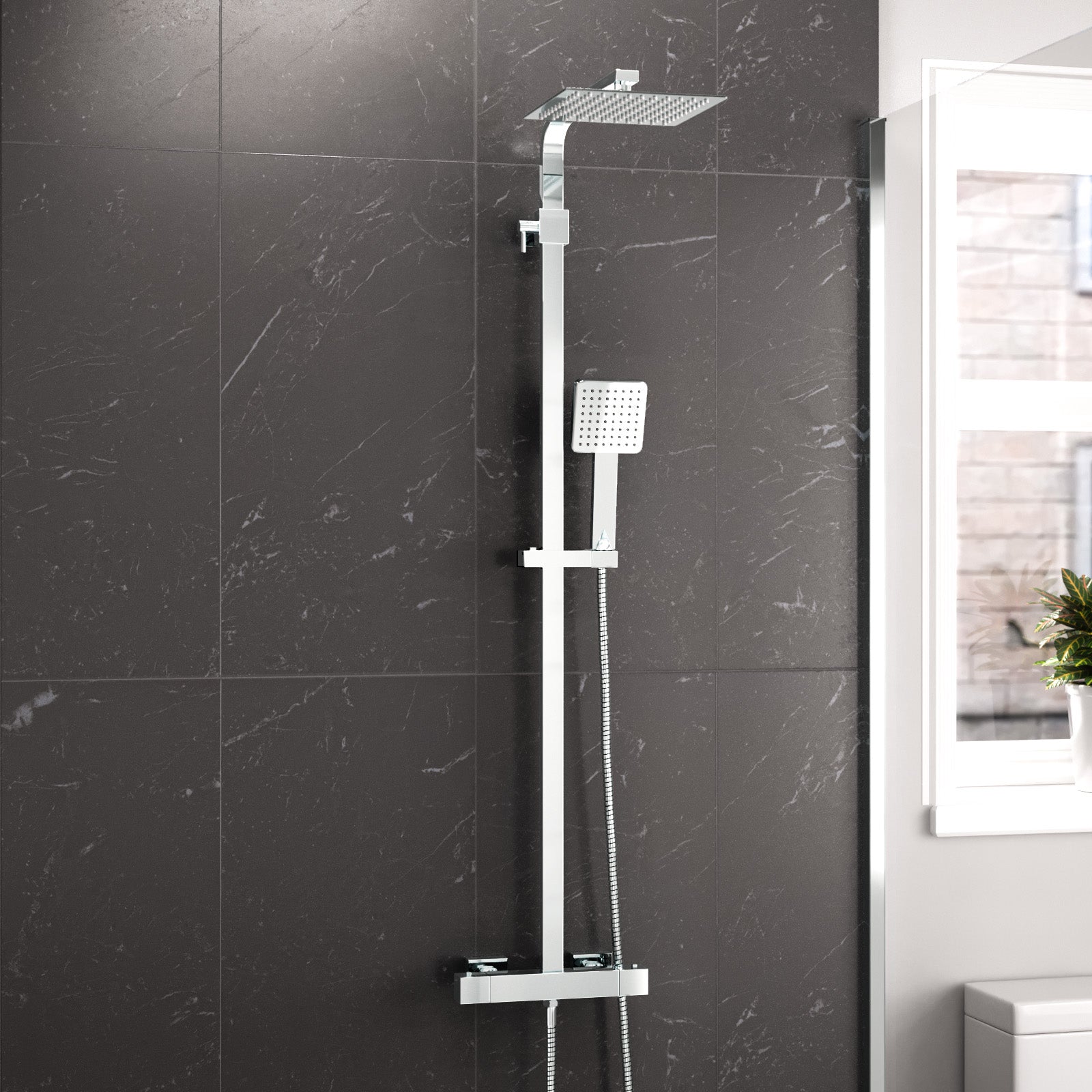 Modern Square Exposed Thermostatic Mixer Shower Set  Shower Head and Handheld