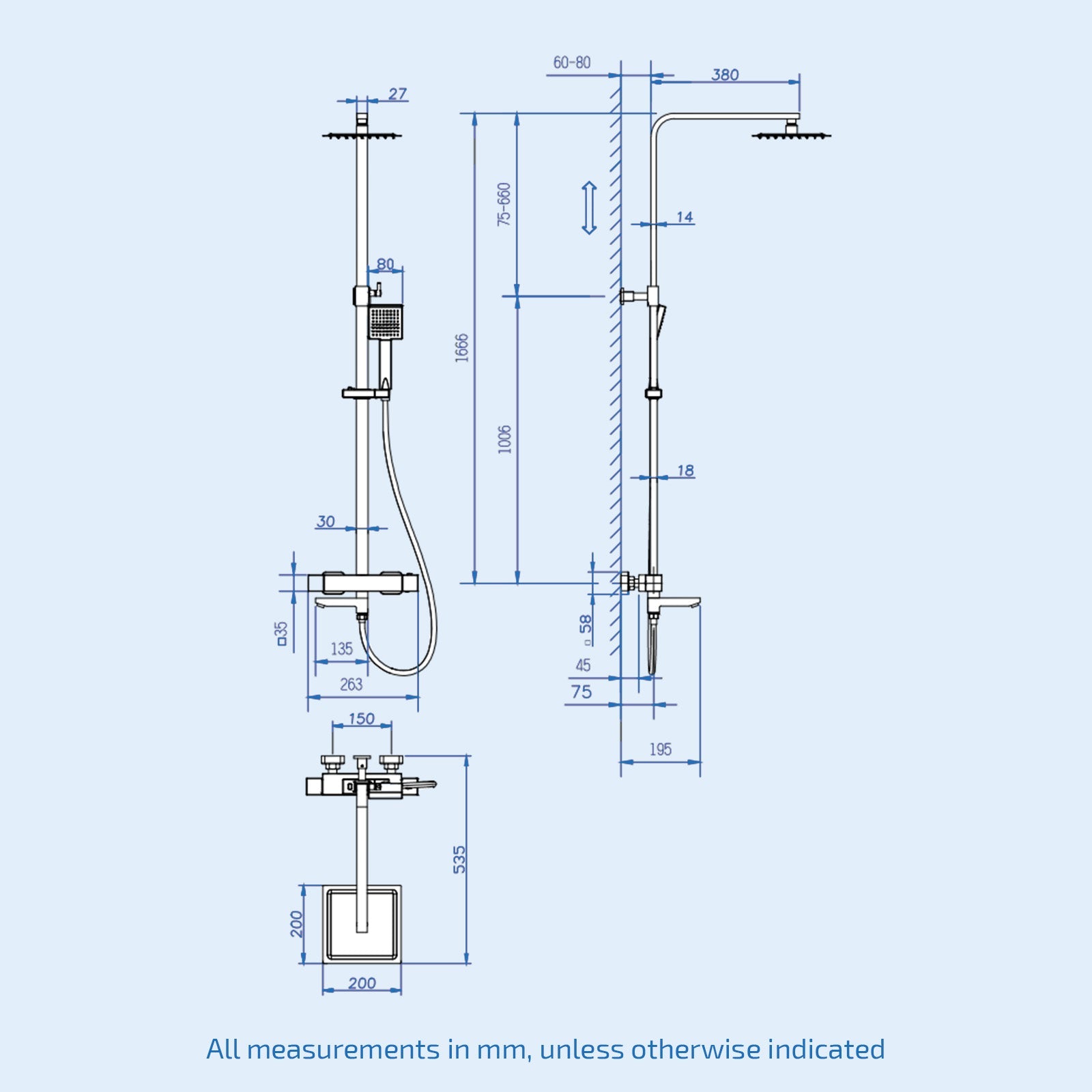 Fawley Square Thermostatic Shower Kit with Bath Filler Chrome