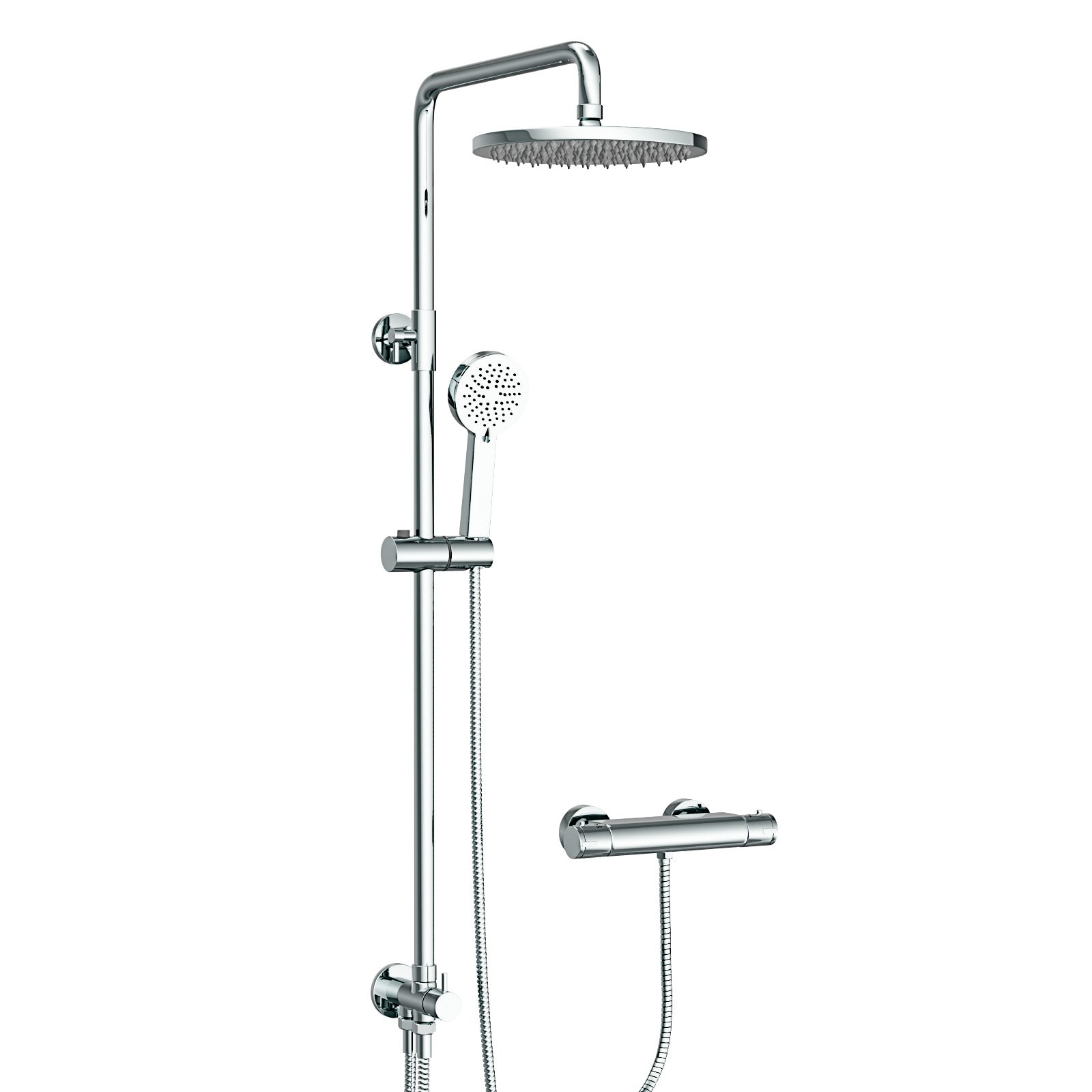 Round Chrome Thermostatic Shower Bar Valve Single Outlet Wall Mounted with Shower Slider Rail Kit