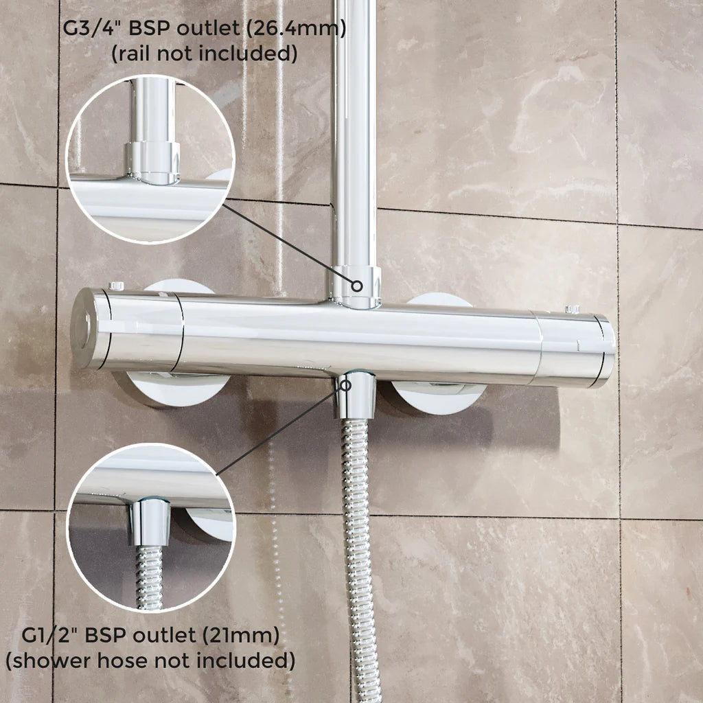 Modern Round Dual Outlet Chrome Exposed Thermostatic Shower Mixer Bar Valve Anti Scald
