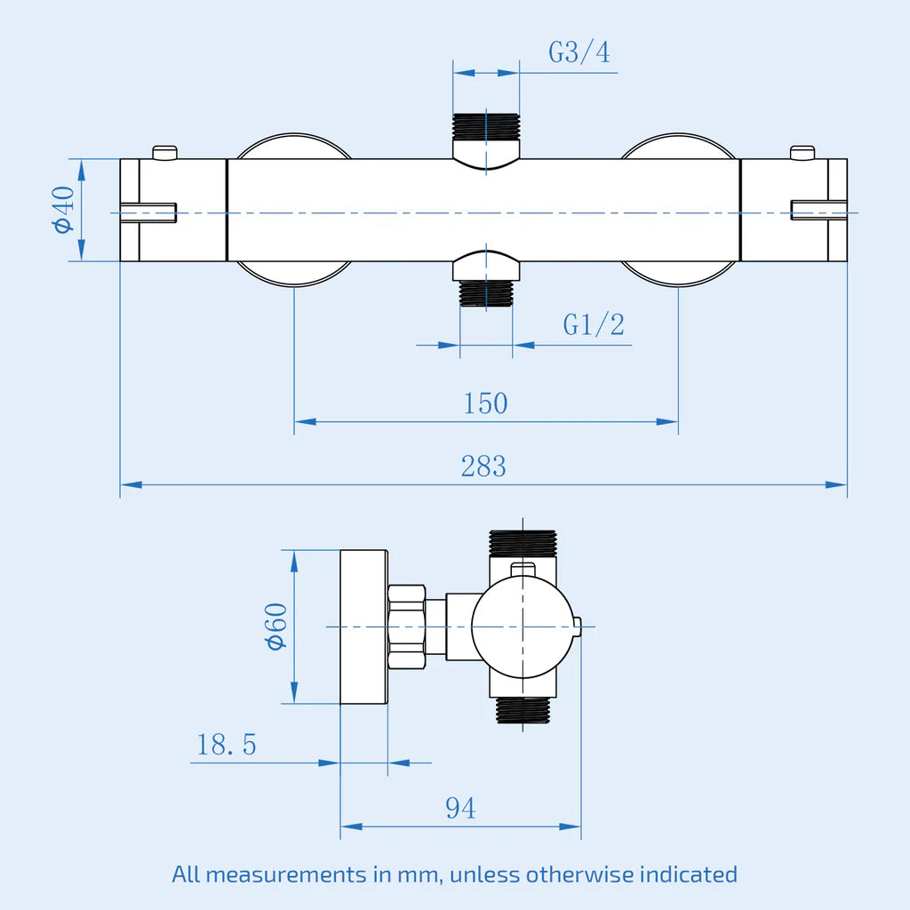 Modern Round Dual Outlet Chrome Exposed Thermostatic Shower Mixer Bar Valve Anti Scald