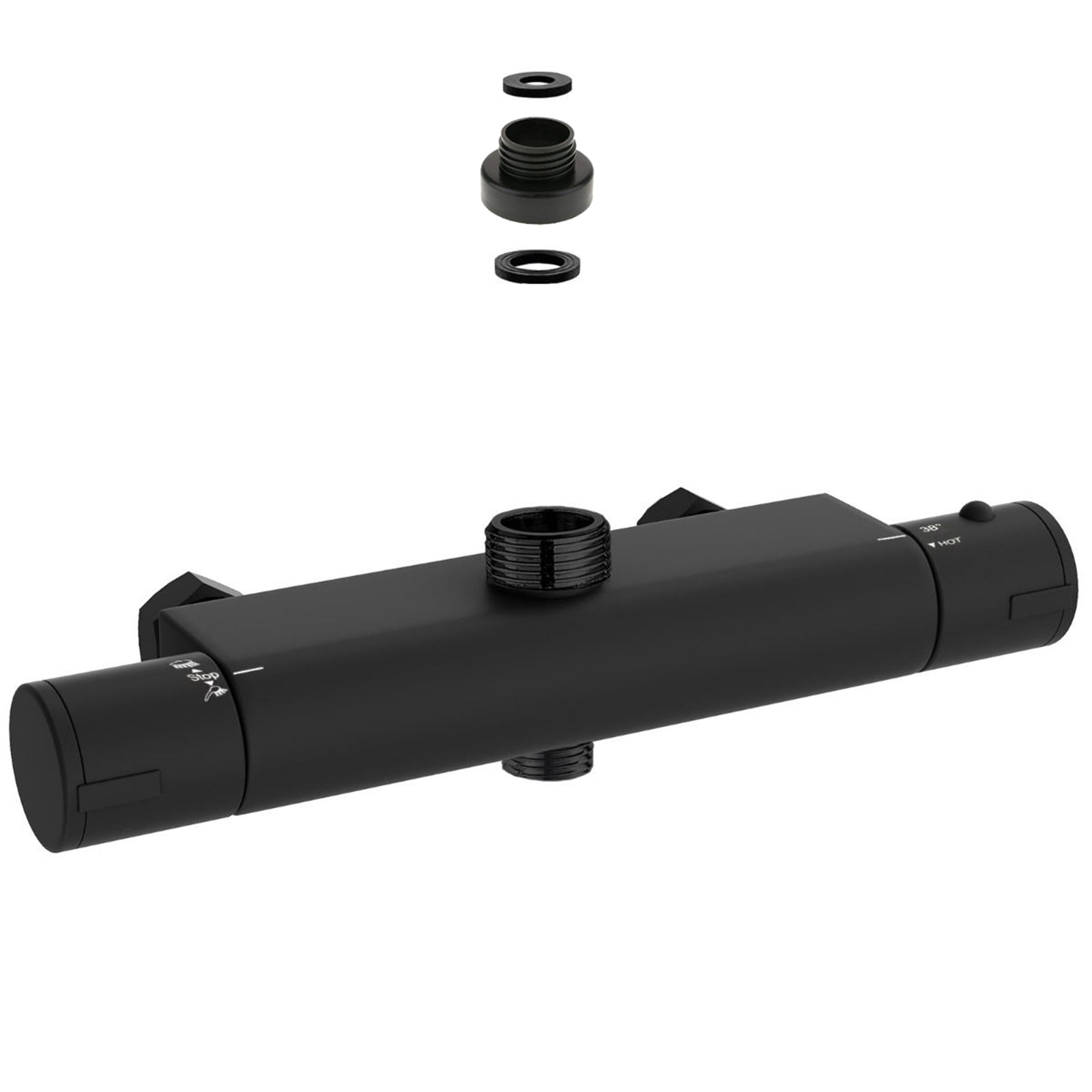 Modern Round Matte Black Exposed Thermostatic Shower Mixer Bar Valve Anti Scald with Top 3/4" and Bottom 1/2" BSP