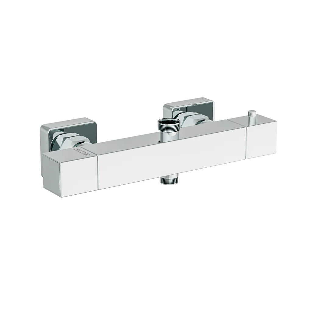 Modern Square Dual Outlet Chrome Exposed Thermostatic Shower Mixer Bar Valve Anti Scald