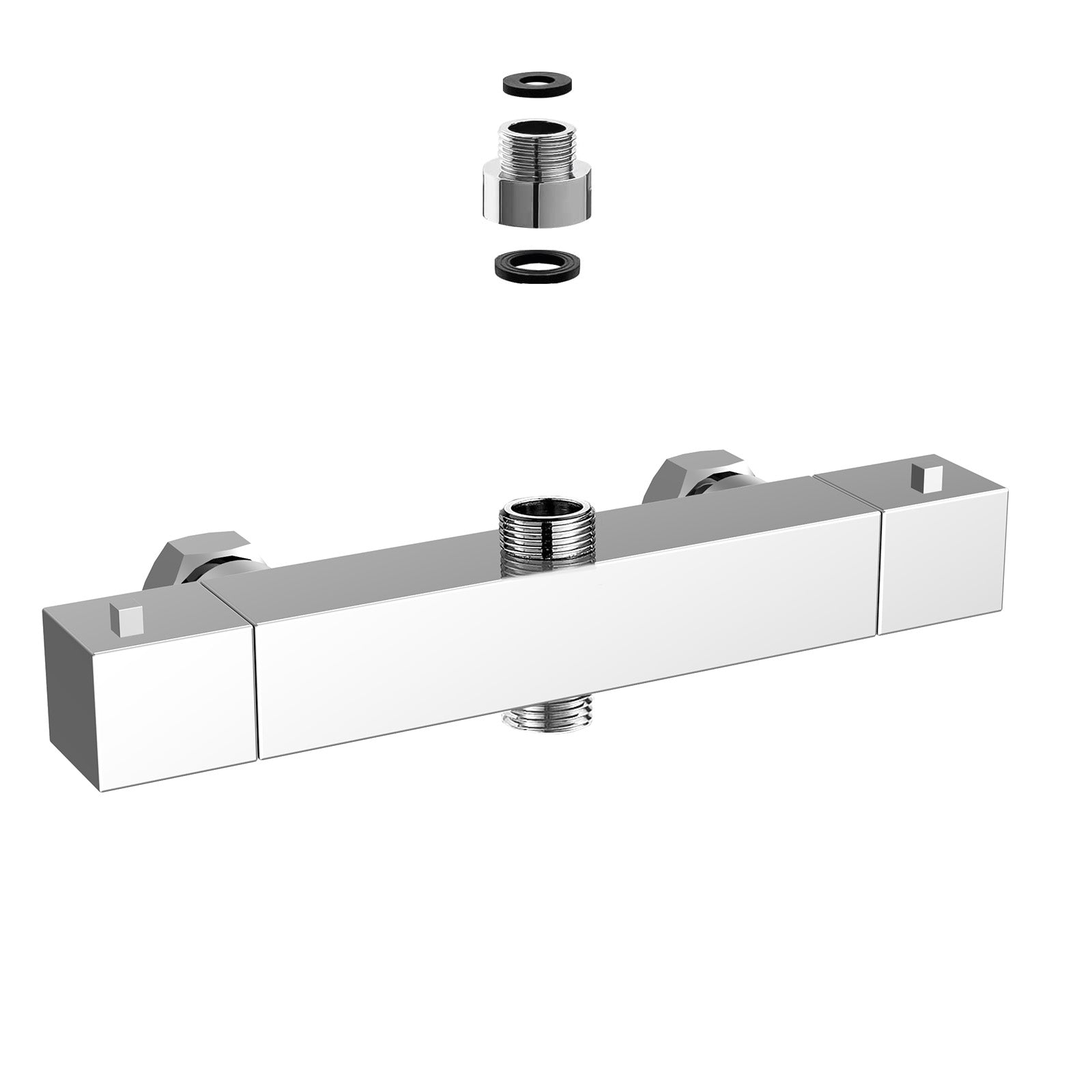 Modern Square Chrome Exposed Thermostatic Shower Mixer Bar Valve Anti Scald with Top 3/4" and Bottom 1/2" BSP