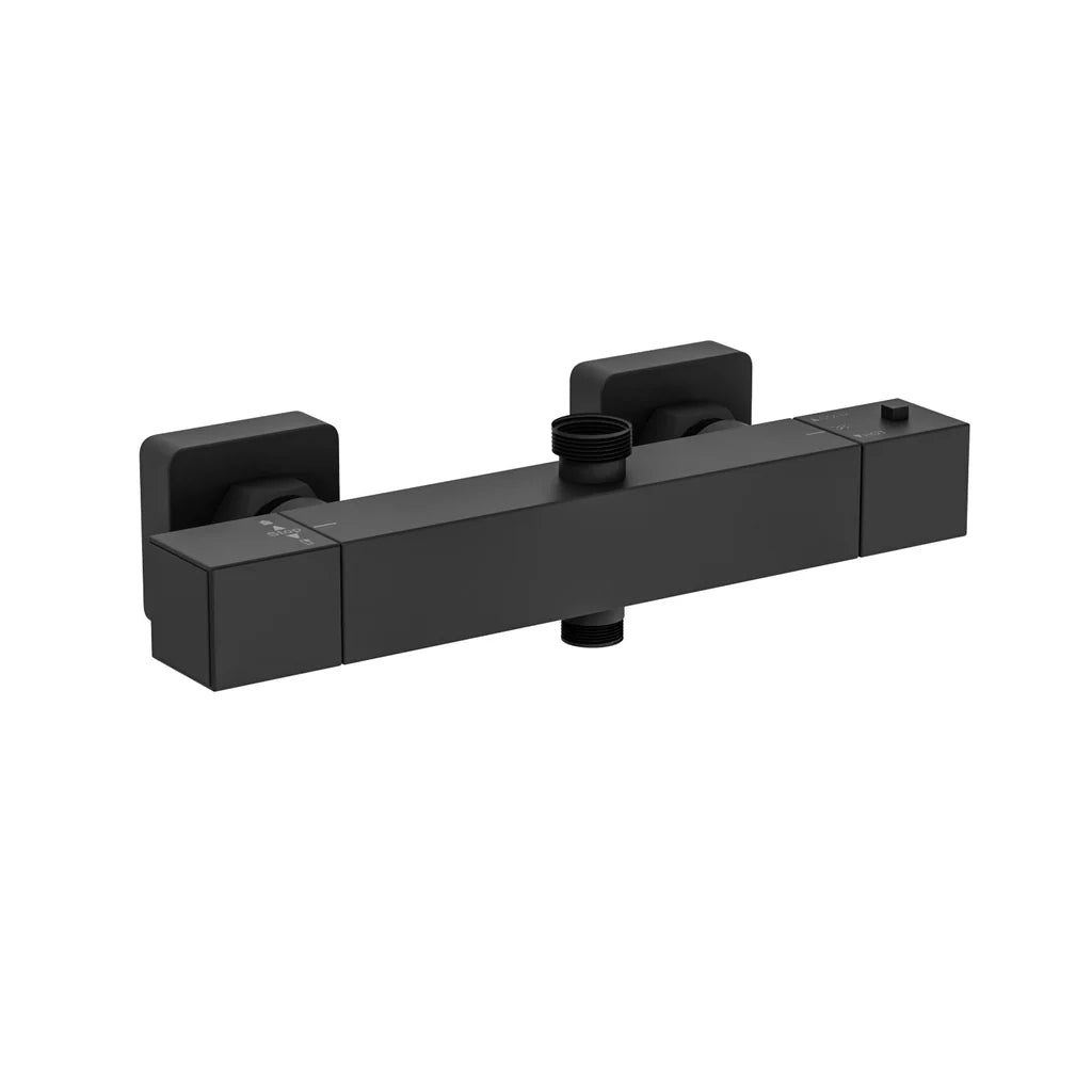 Modern Square Dual Outlet Matte Black Exposed Thermostatic Shower Mixer Bar Valve Anti Scald