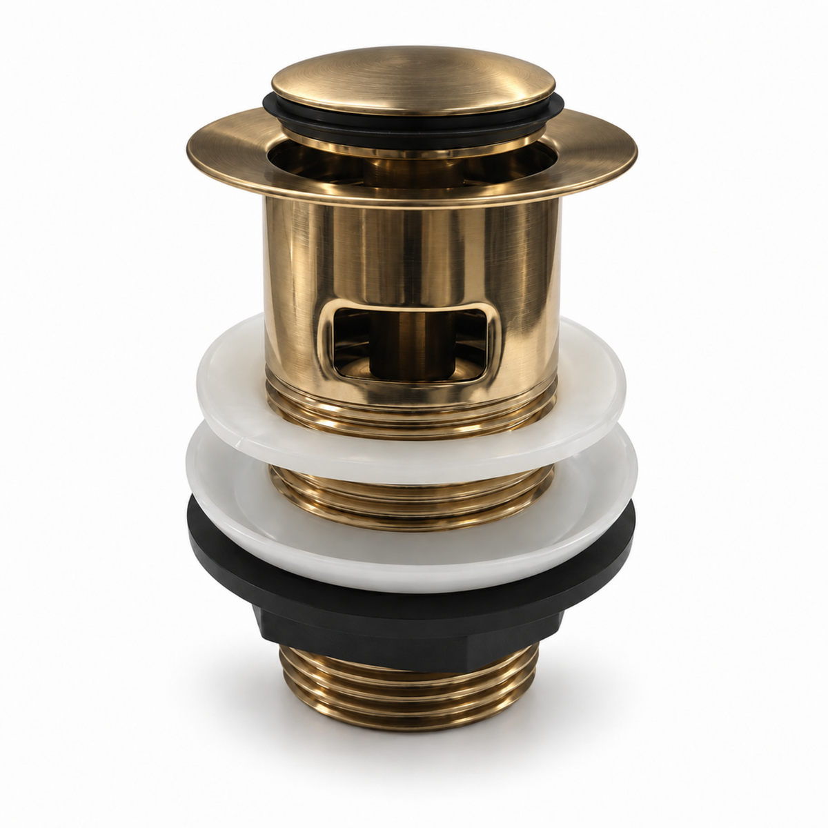 Easy Clean Push Button Slotted Basin Waste Brushed Brass