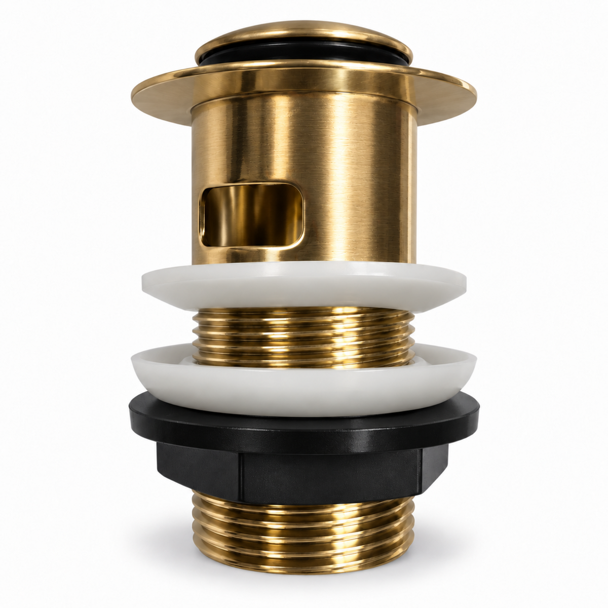 Easy Clean Push Button Slotted Basin Waste Brushed Brass