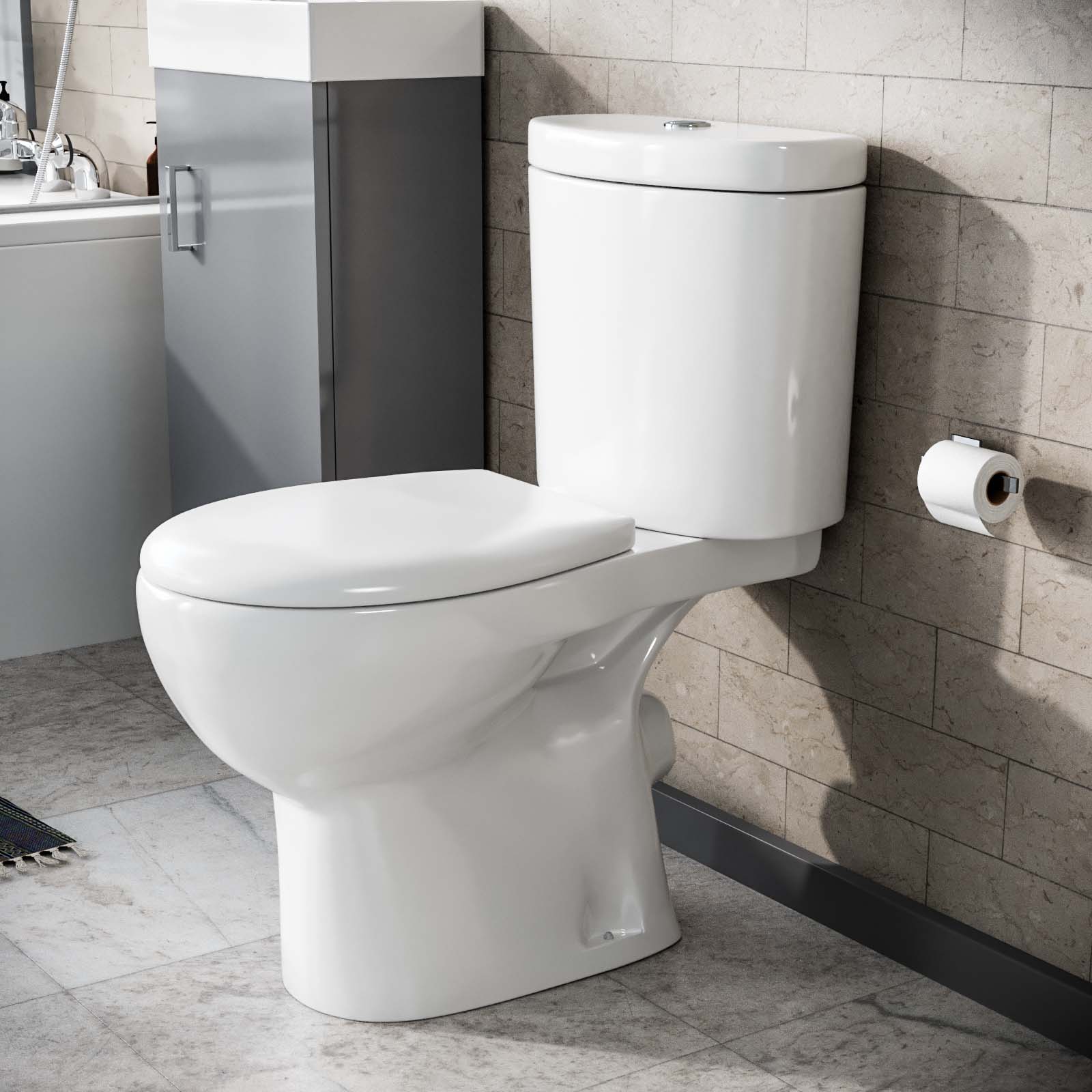 Ellen 550mm White Vanity Basin Cabinet MDF & Ceramic Closed Coupled Toilet