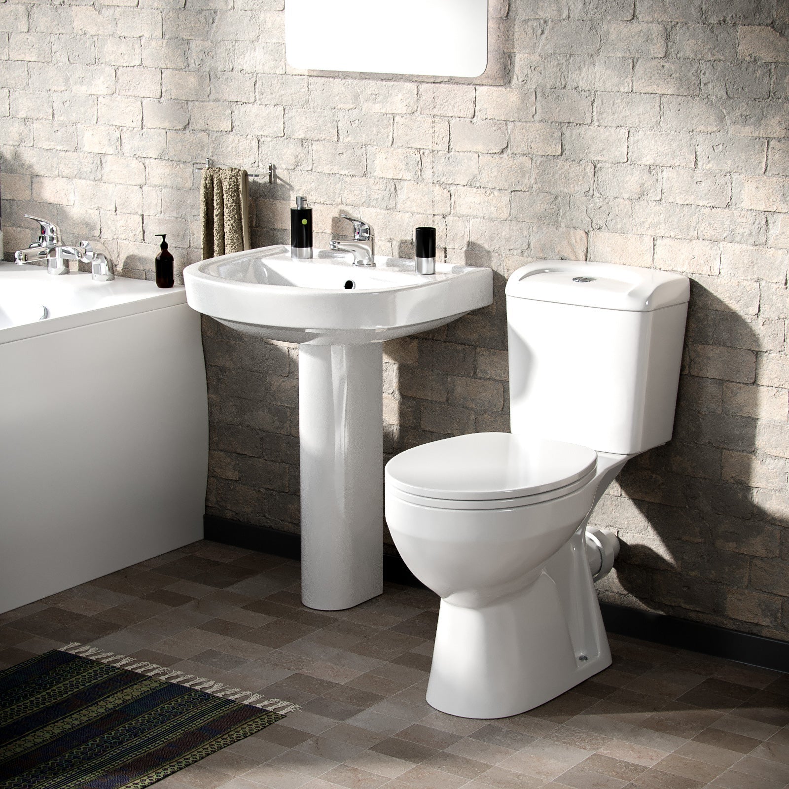 Kentucky 3-Piece Bath Suite Toilet, Pedestal Basin And Round Bath White