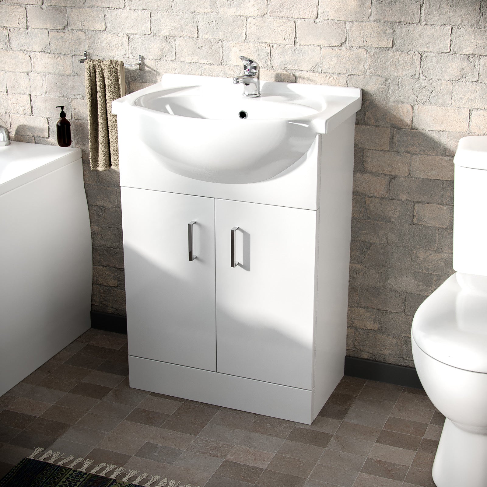Senore 1700mm Straight Bath Vanity Basin Unit & Close Coupled Toilet White