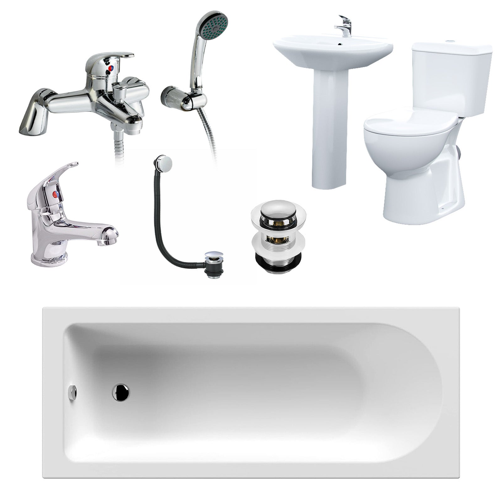 Bath Suite Toilet Basin Round Bath With V Basin and Showers Mixer White