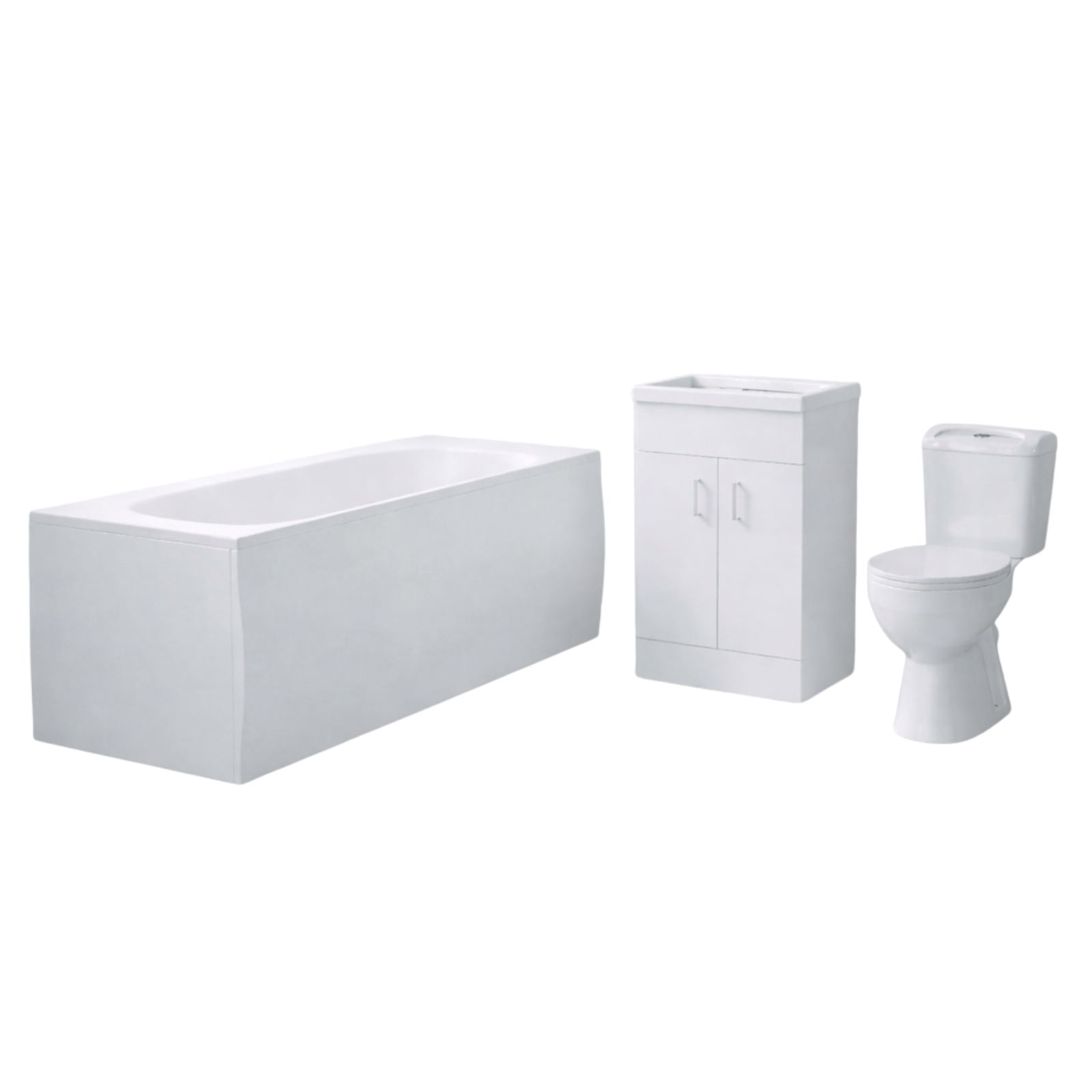 Nanuya 1700mm Bath, Close Coupled Toilet & 500mm Flat Pack Vanity Cabinet