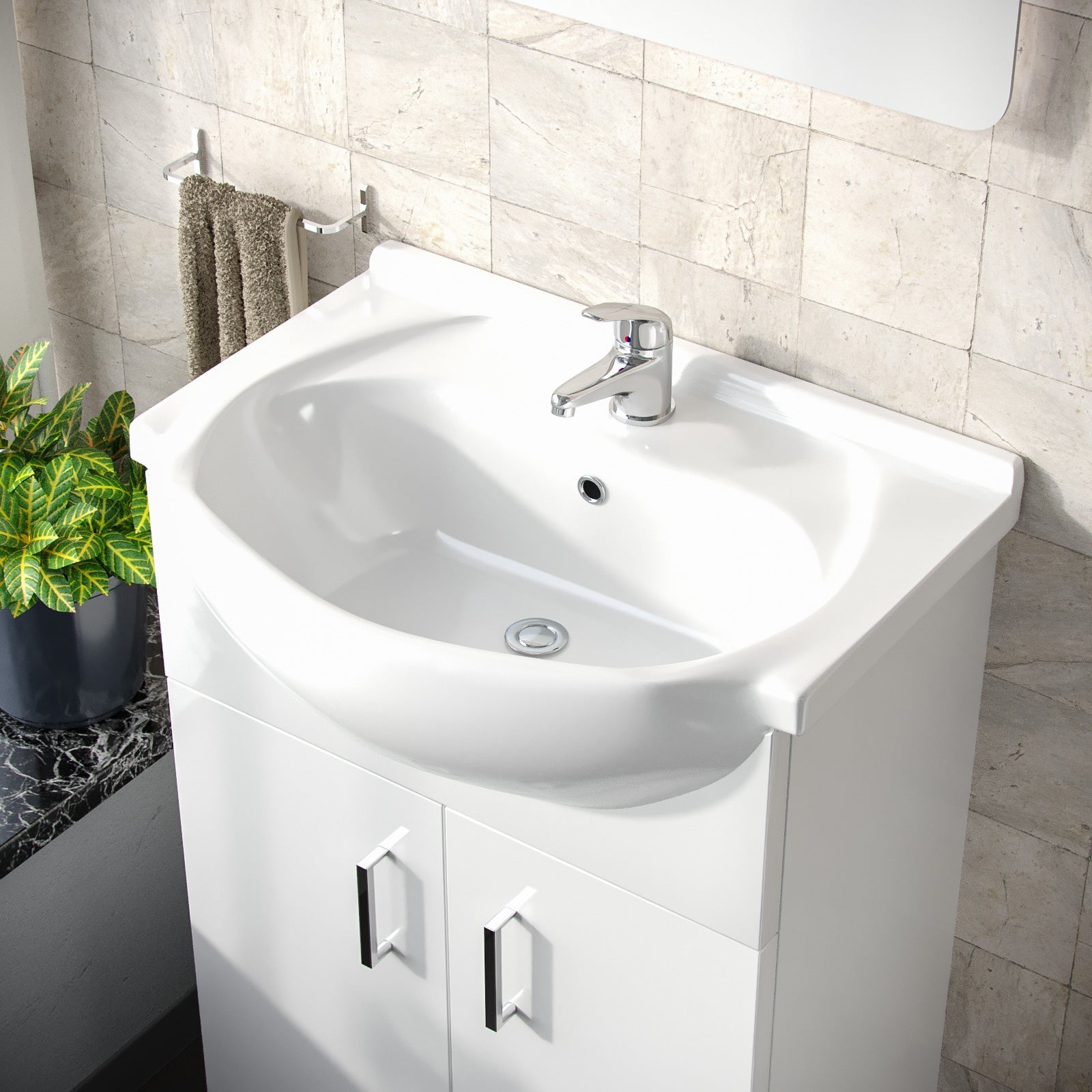 Ellen 550mm White Vanity Basin Cabinet MDF & Ceramic Closed Coupled Toilet