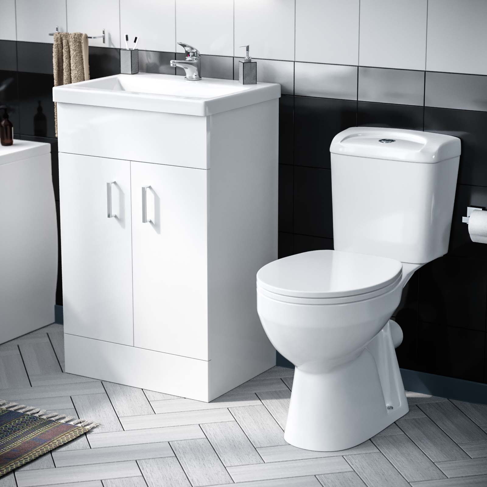 Nanuya 1700mm Bath, Close Coupled Toilet & 500mm Flat Pack Vanity Cabinet