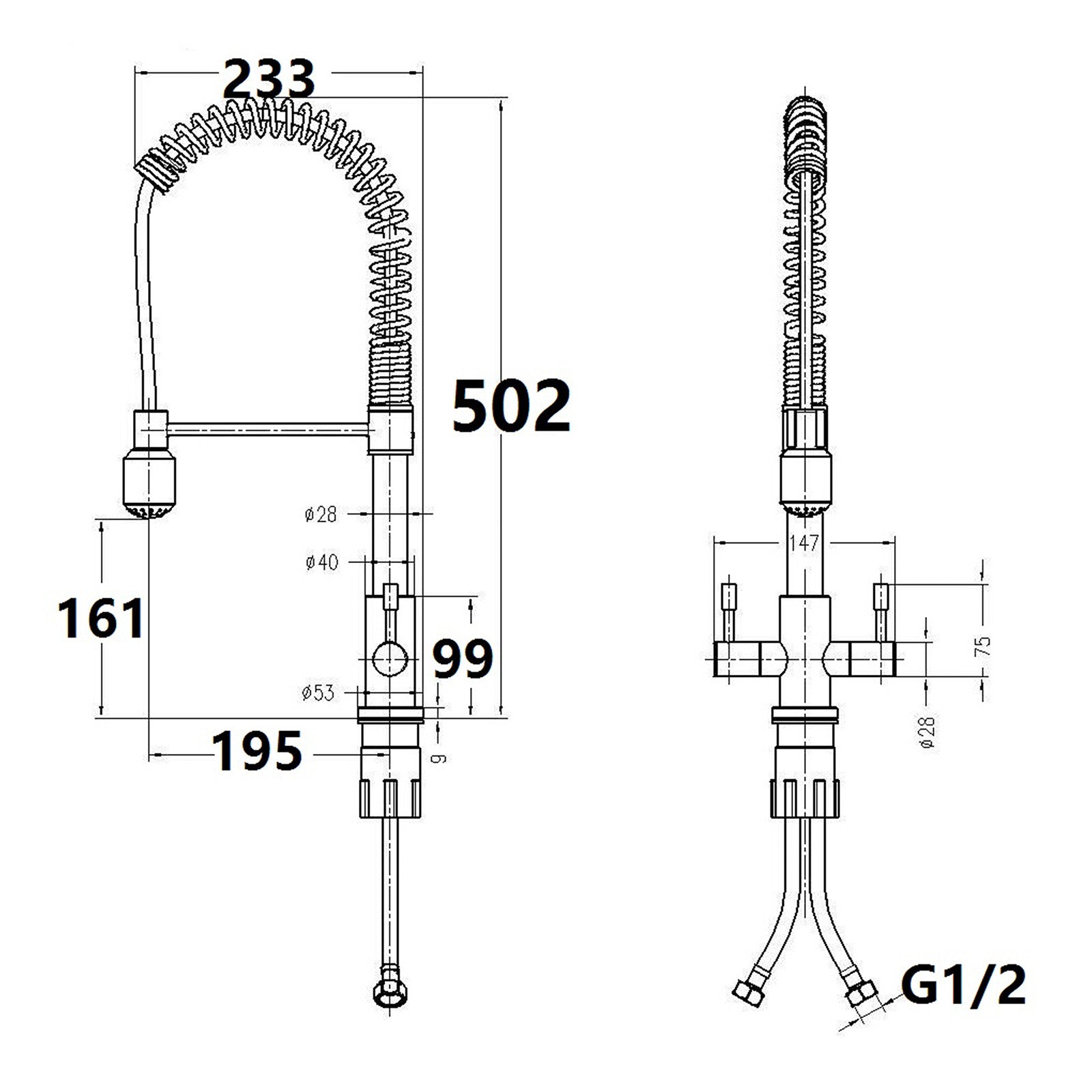 Modern Dual Lever Pull Out Kitchen Mixer Tap Faucet Chrome