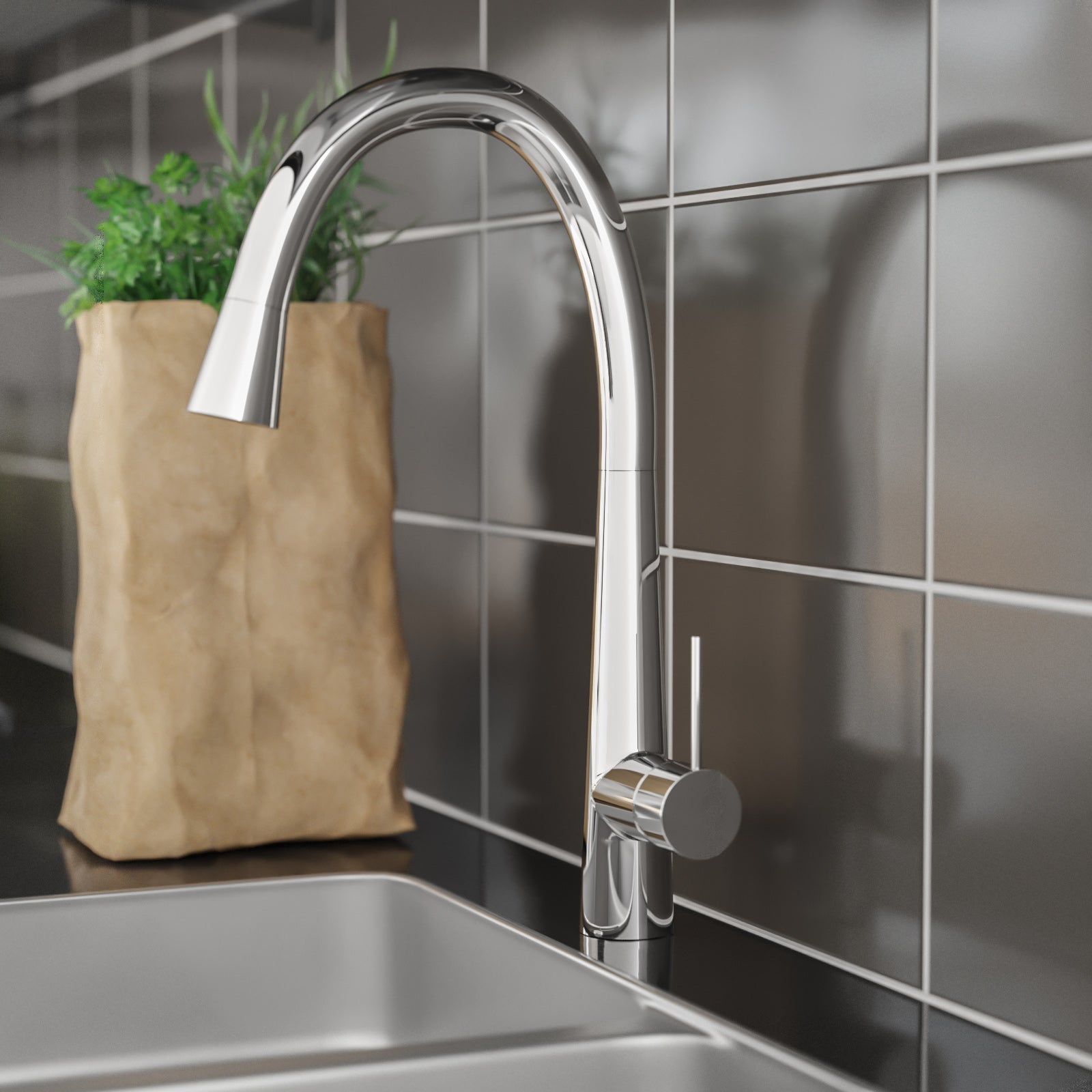 Thompson Contemporary Chrome Single Lever Curved Swivel Spout Kitchen Sink Mono Mixer Tap