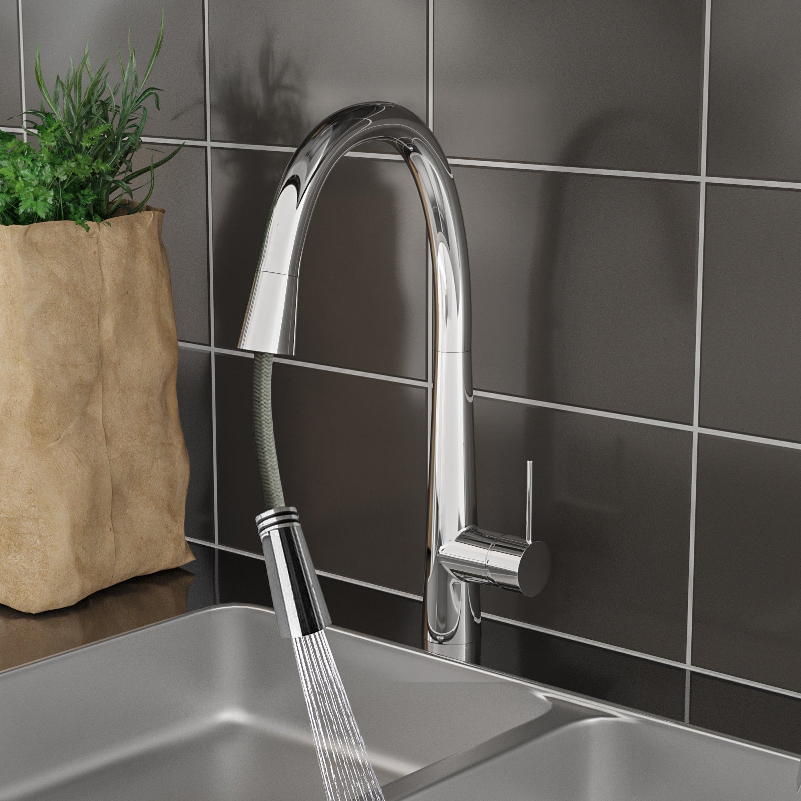 Thompson Contemporary Chrome Single Lever Curved Swivel Spout Kitchen Sink Mono Mixer Tap