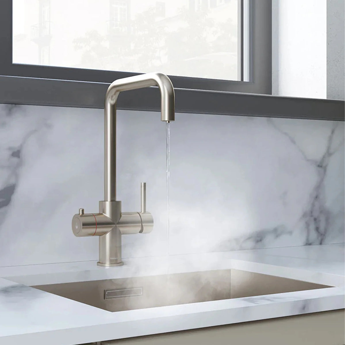 3 in 1 Single Lever Boiler Kitchen Mixer Tap Set - Brushed Nickel